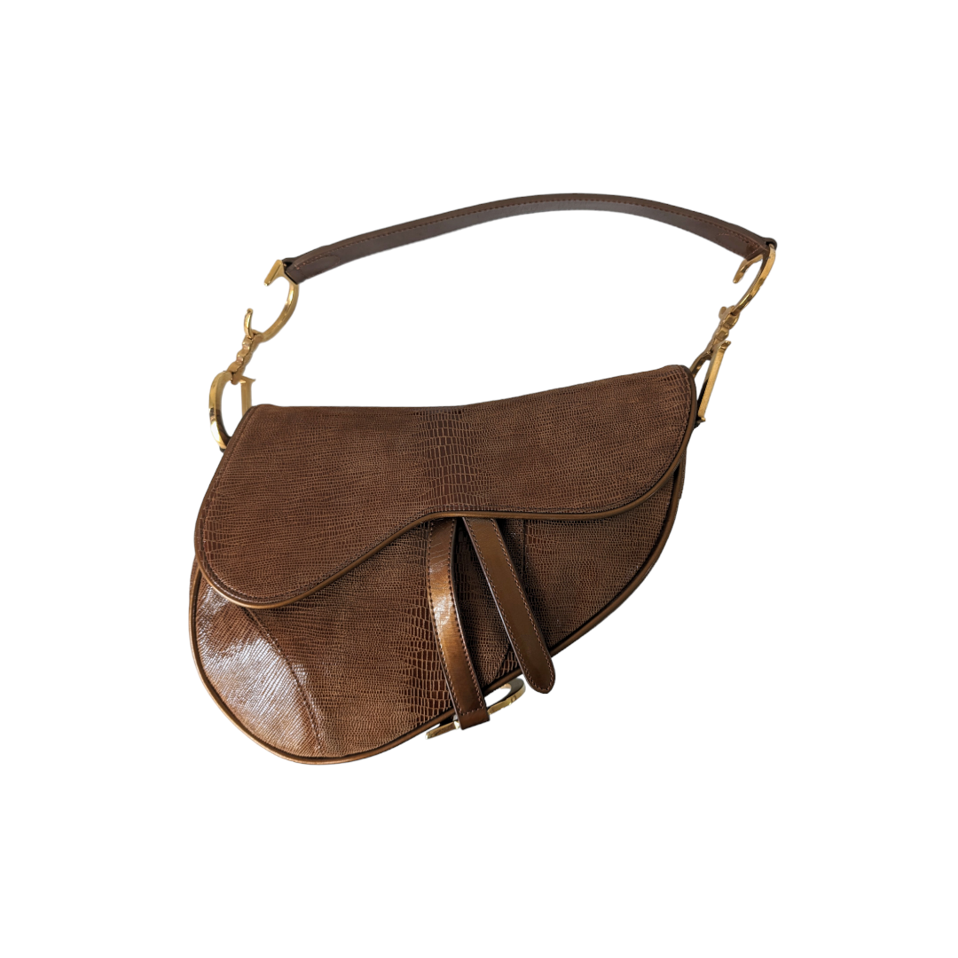 Vintage Dior Lizard Embossed Saddle Bag - Luxury Designer Handbag for Women, Perfect for Evening Parties & Special Occasions