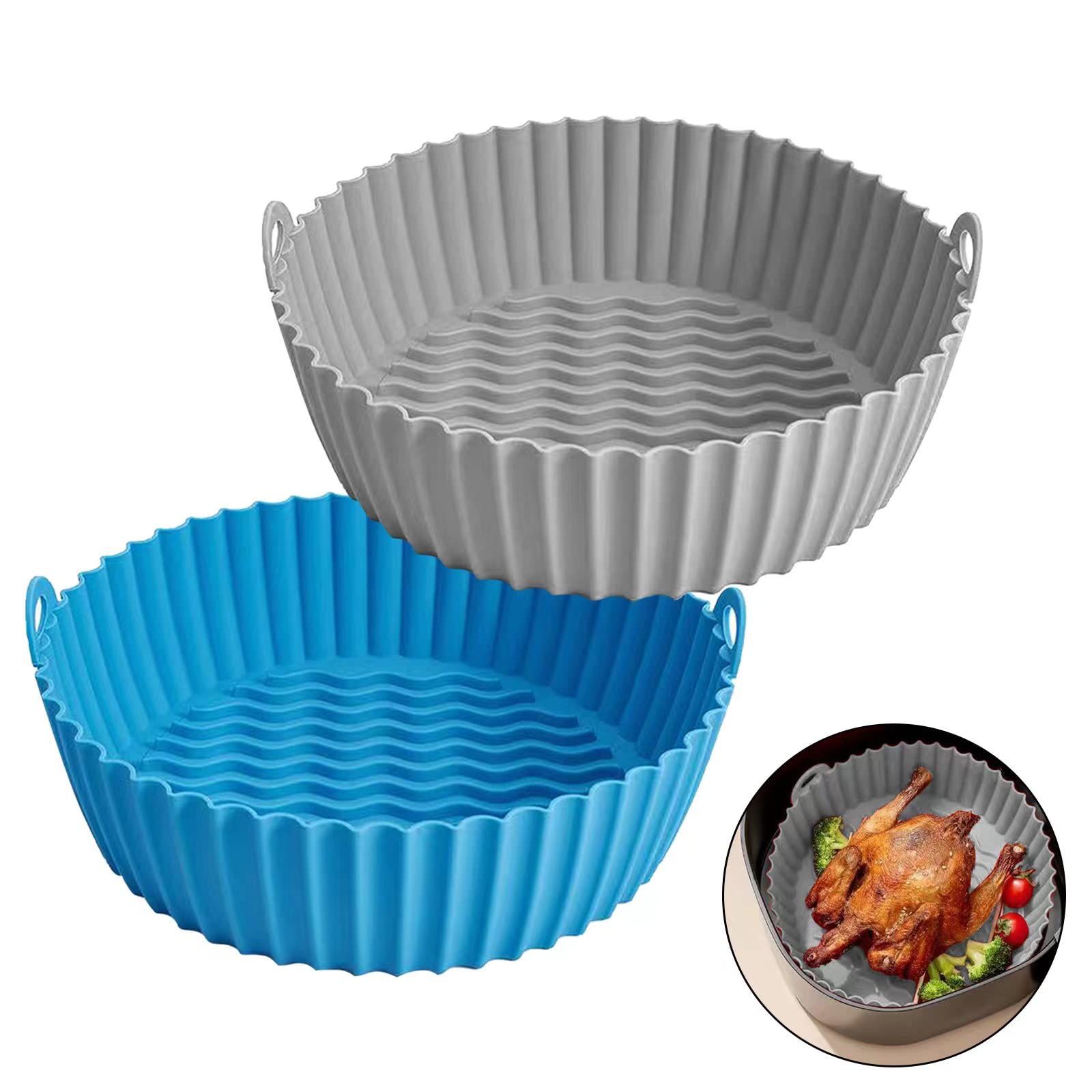 YCQQPRO Silicone Air Fryer Liners - 9.5 Inch Reusable Heat-Resistant Basket for 6QT+ Air Fryers (2-Pack) | Non-Stick, Easy Clean Accessories for Healthy Cooking | Perfect for Roasting, Baking & Frying Vegetables, Chicken Wings & More