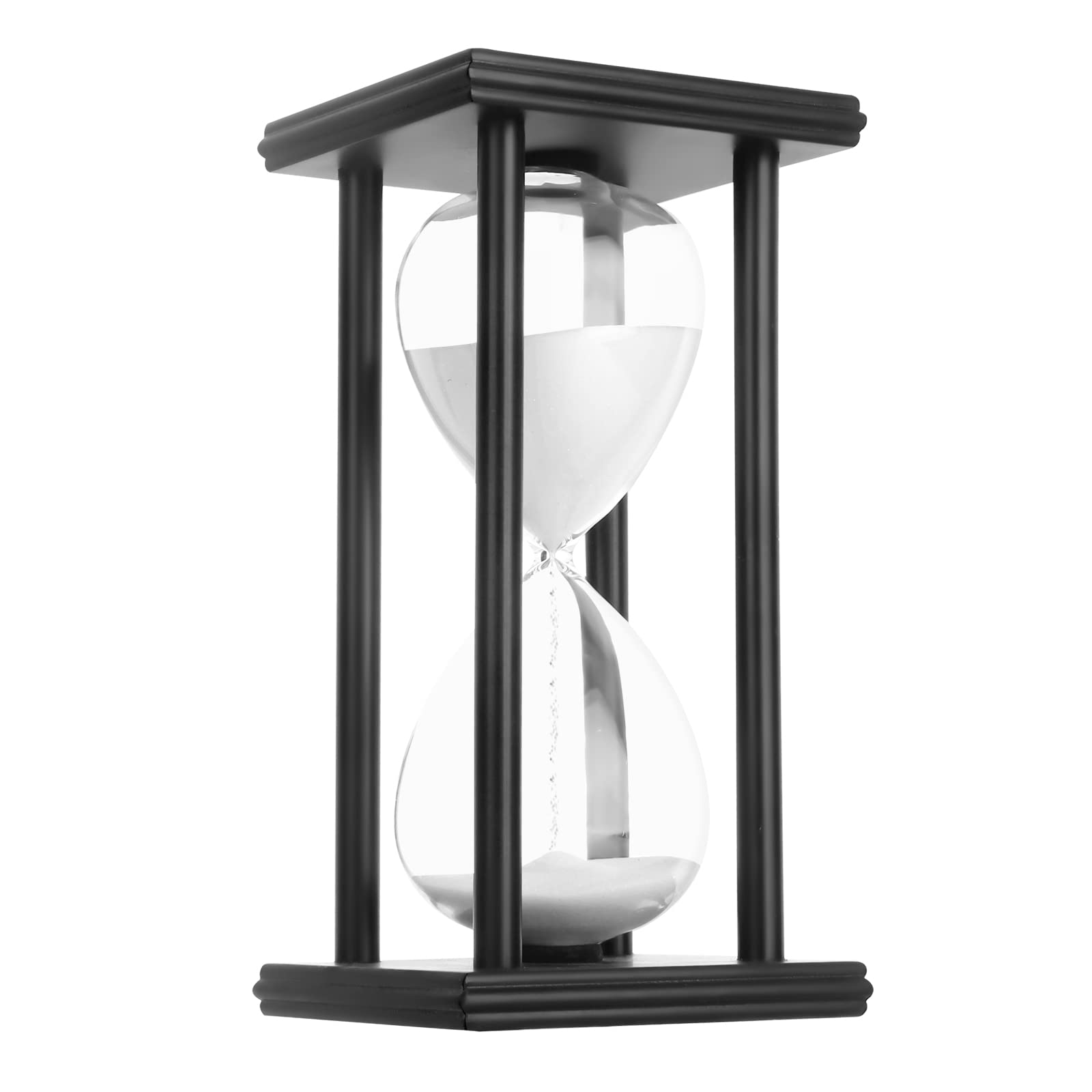 45 Minute Hourglass Sand Timer - Black Wooden Sandglass for Home, Office, Classroom, Kitchen & Restaurant Decor | Perfect for Time Management, Meditation & Stylish Living Room Accents (White Sand)