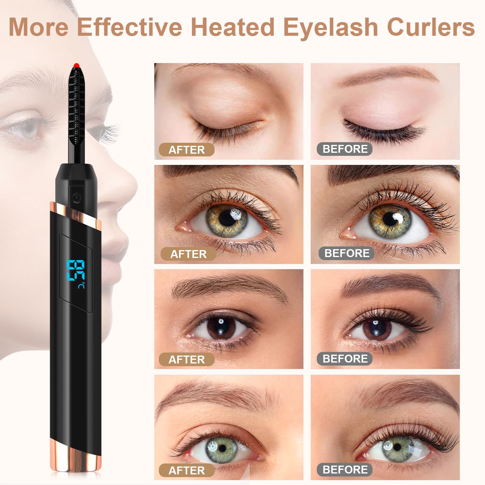 2024 Upgraded Rechargeable Heated Eyelash Curler with Built-in Comb - Black | Electric Lash Curling Tool for Natural Long-Lasting Curves | Perfect for Daily Makeup, Travel & Special Occasions