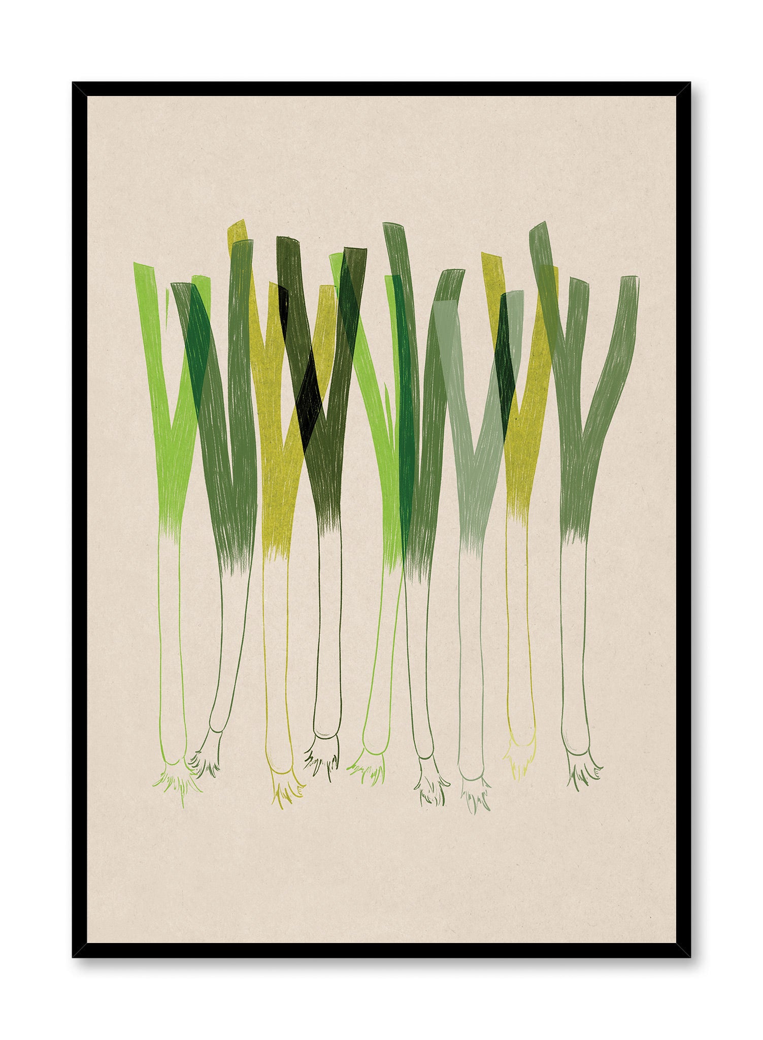 Green Onion Block Print Poster - Vintage Kitchen Decor, Asian Wall Art for Home & Restaurant Decoration - Perfect for Farmhouse, Boho & Modern Interior Design
