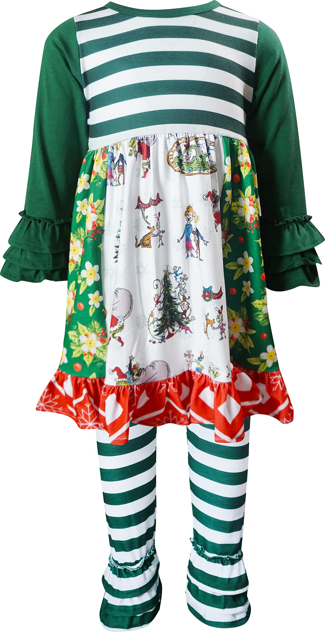 Adorable Baby & Toddler Girls Christmas Outfit Set - 2pc or 3pc Grinch-Themed Holiday Dress with Scarf | Perfect for Holiday Parties & Family Photos