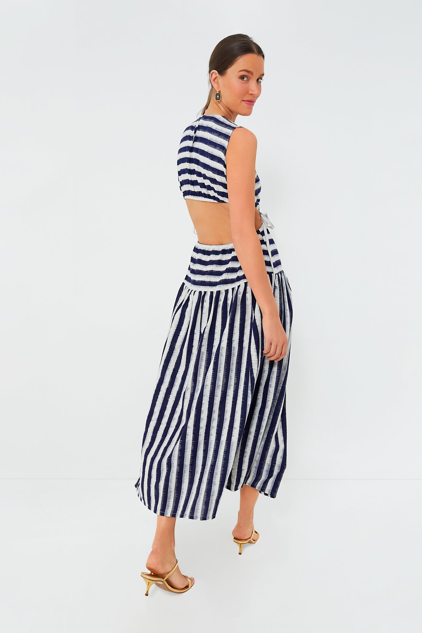 Blue Pulcheria Ikat Stripes Dress - Women's Boho Chic Maxi Dress for Beach Vacation, Summer Party & Casual Outings