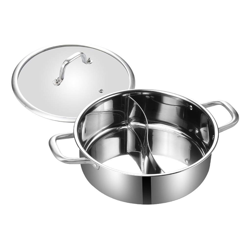 Stainless Steel Fondue Pot with 2 Grids & 2 Tastes - 32cm/10inch Heatproof Duck Pot for Casserole, Soup & Hot Pot | Self-Serve Cooking Tool with Practical Handle | Perfect for Family Dinners, Parties & Asian Cuisine