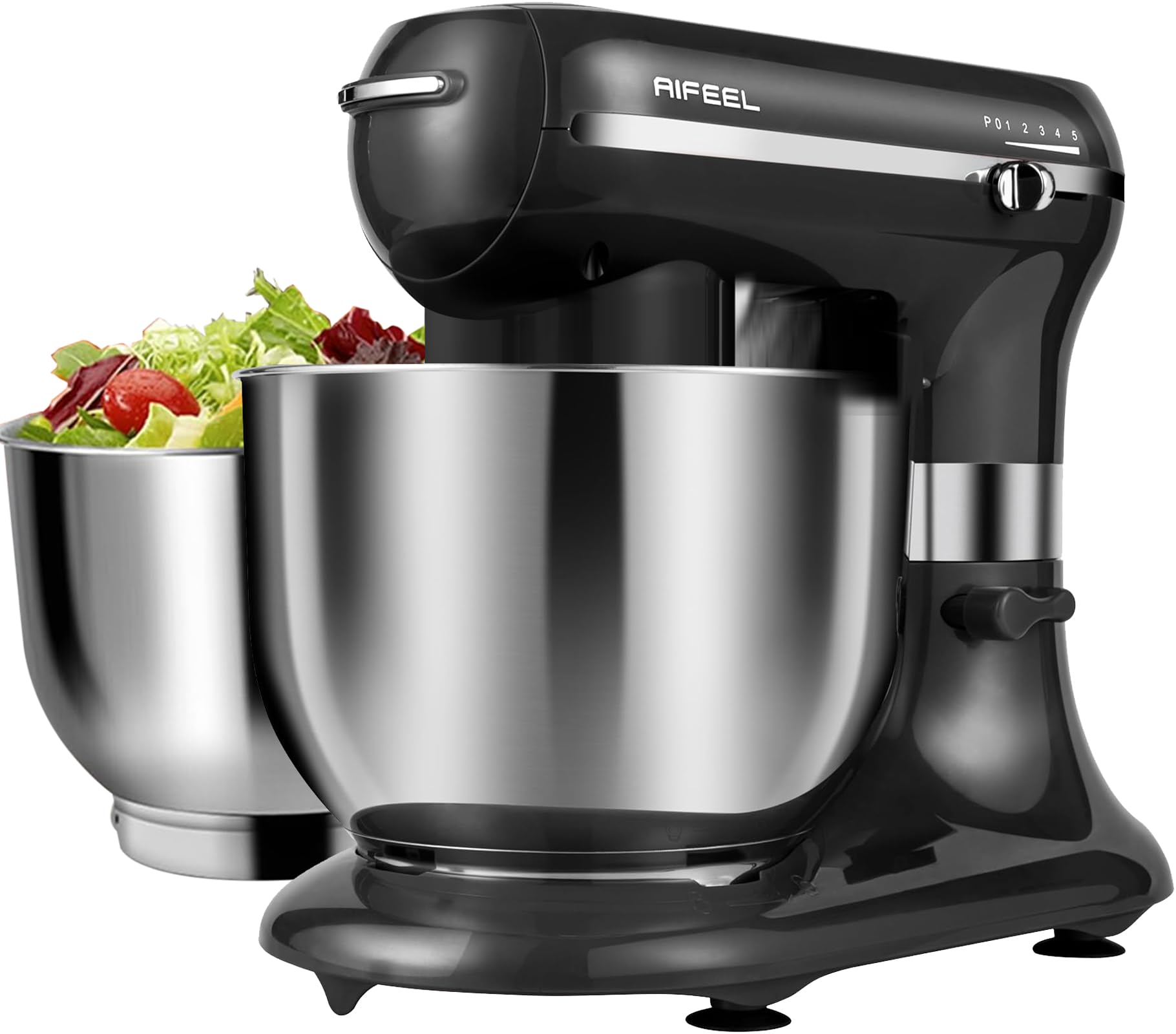 AIFEEL 7.5QT+5.5QT Stand Mixer - Professional Tilt-Head Electric Kitchen Mixer with Stainless Steel Bowls, Dough Hook, Whisk & Beater - Perfect for Baking Bread, Cakes, Cookies & Home Cooking (Black)