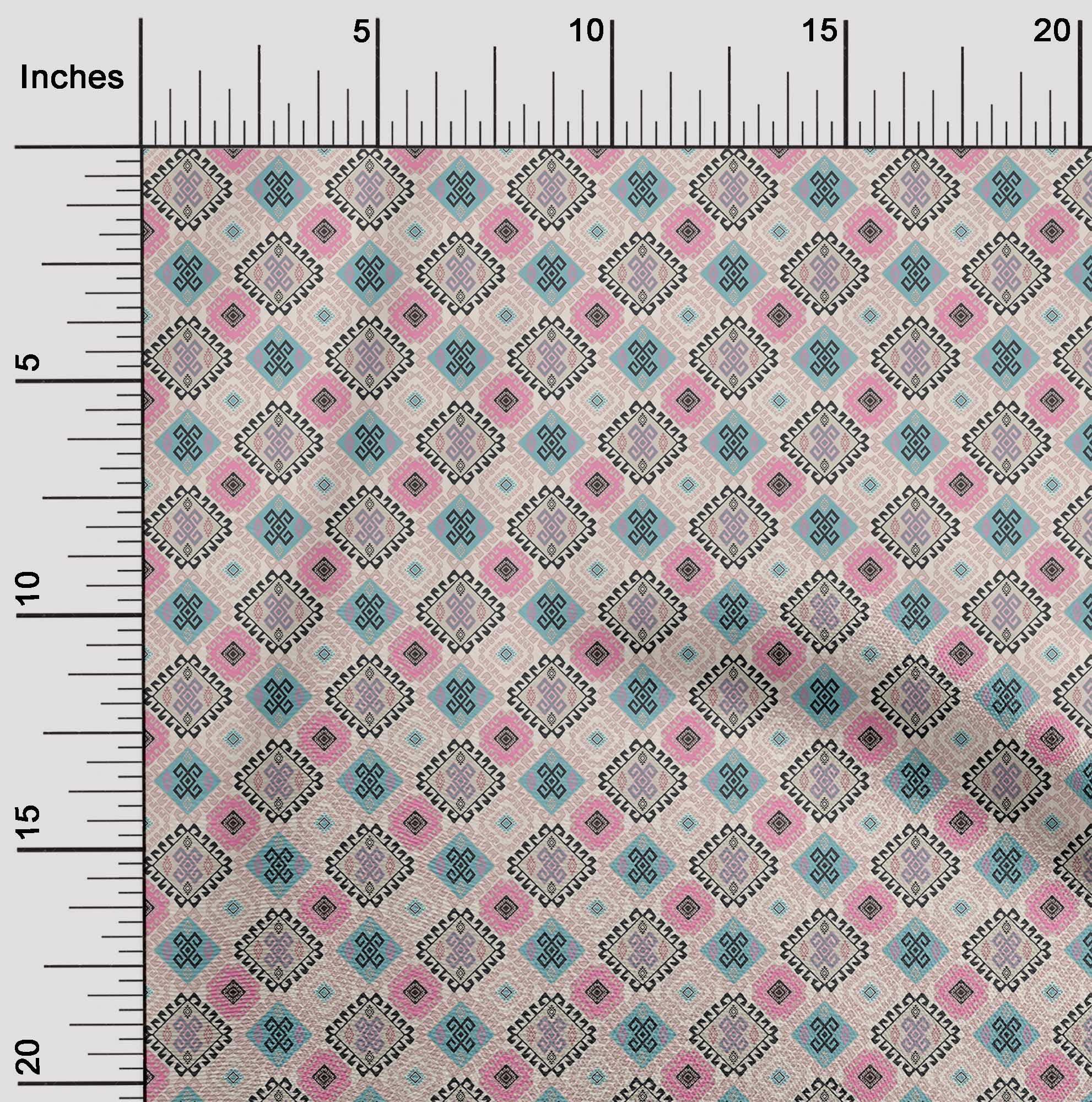 oneOone Polyester Spandex Light Pink Asian Kilim Print Fabric by The Yard - 56 Inch Wide Dress Material for Boho Chic Clothing & Home Decor