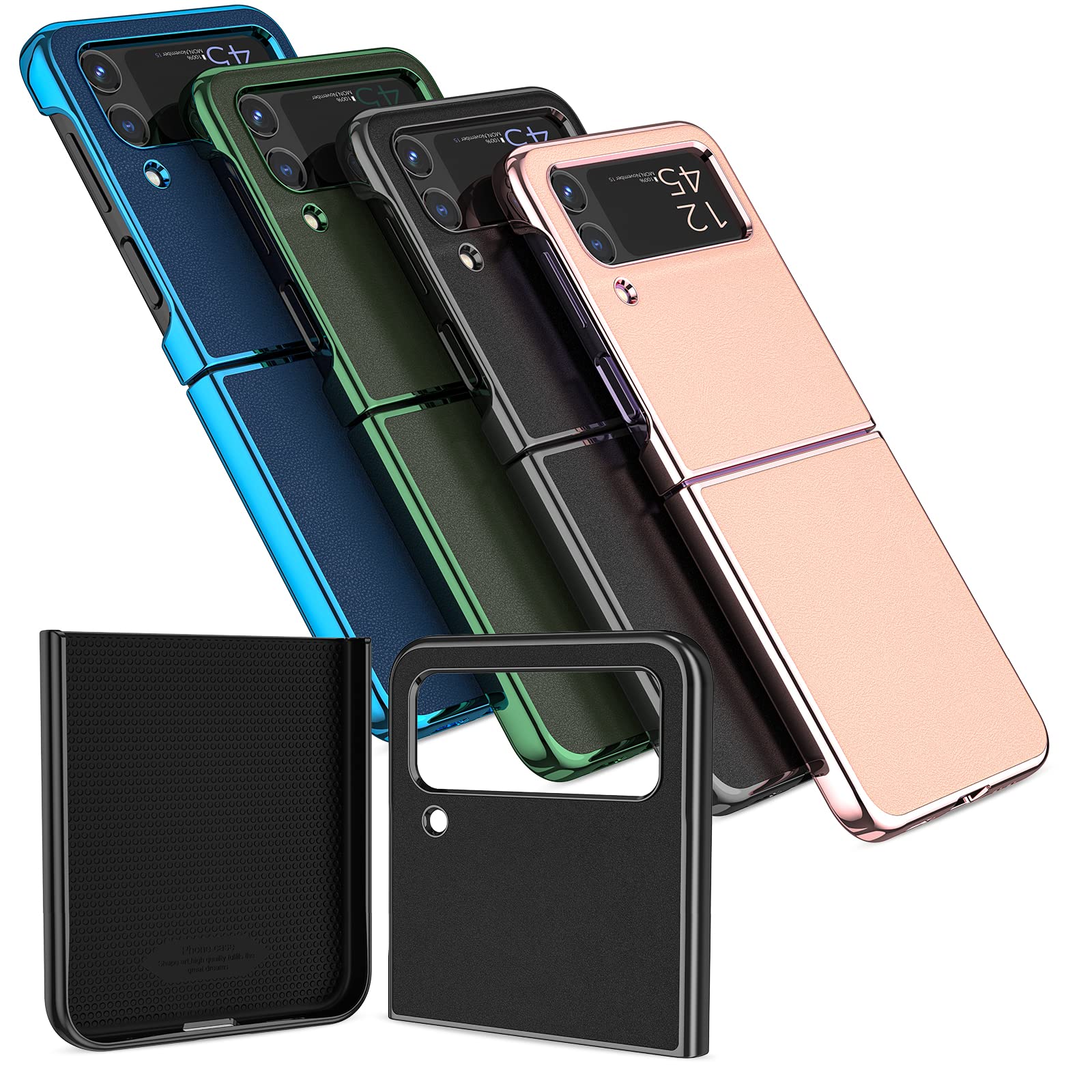 MATEPROX Slim Thin Lightweight Protective Case for Samsung Galaxy Z Flip 4 5G - Non-Slip Leather Back with Electroplated Frame | Compatible with Galaxy Z Flip 4 | Perfect for Everyday Use, Travel & Business (Black)