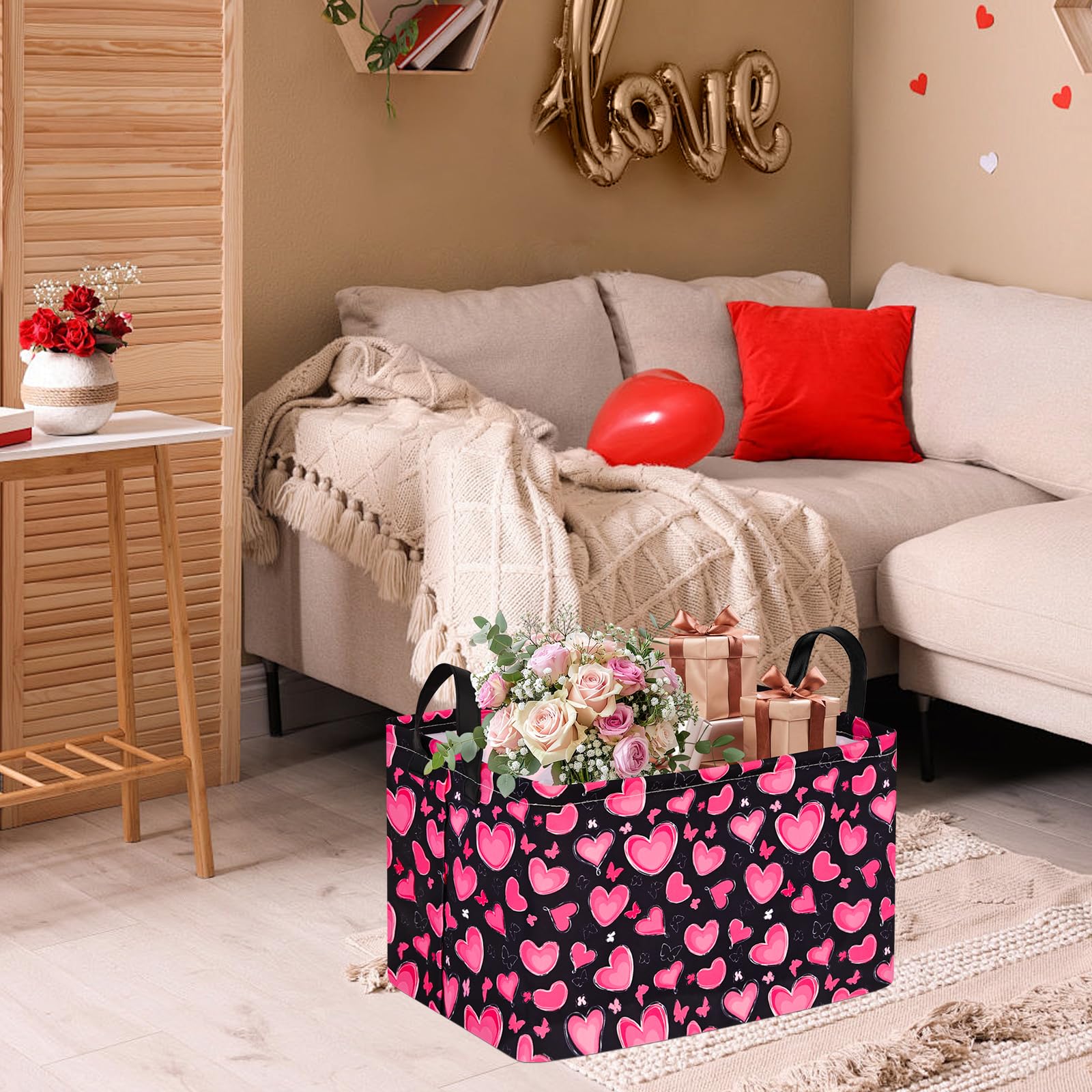 Girls Storage Basket with Handles - Closet Shelf Organizer Bin for Toys, Books & Nursery Decor | Cute Love-Themed Gift Box & Room Hamper | Perfect for Kids' Bedroom, Playroom & Birthday Gifts