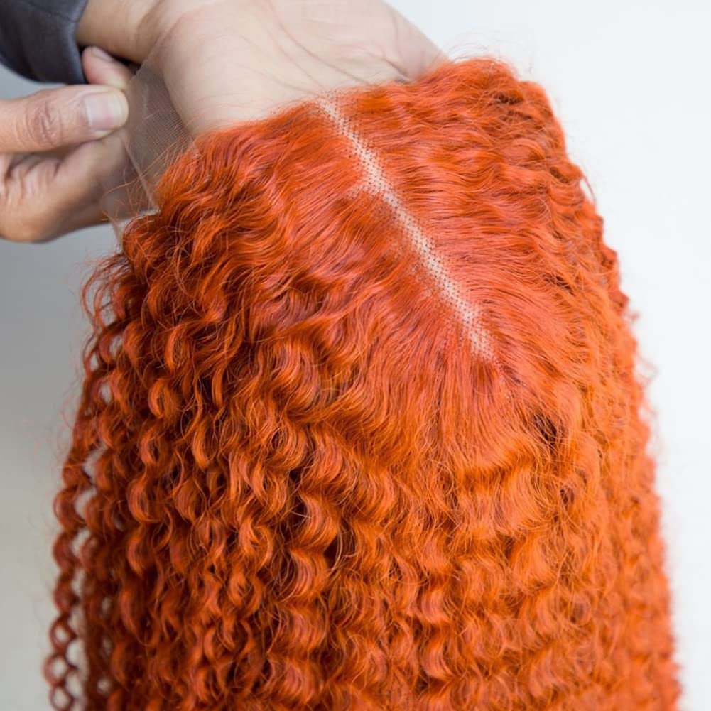 13x4 Lace Front Wig for Black Women - 20 Inch Deep Curly Ginger Orange Human Hair Wig with Pre-Plucked Hairline & Thick Ends | Perfect for Daily Wear, Cosplay & Special Occasions