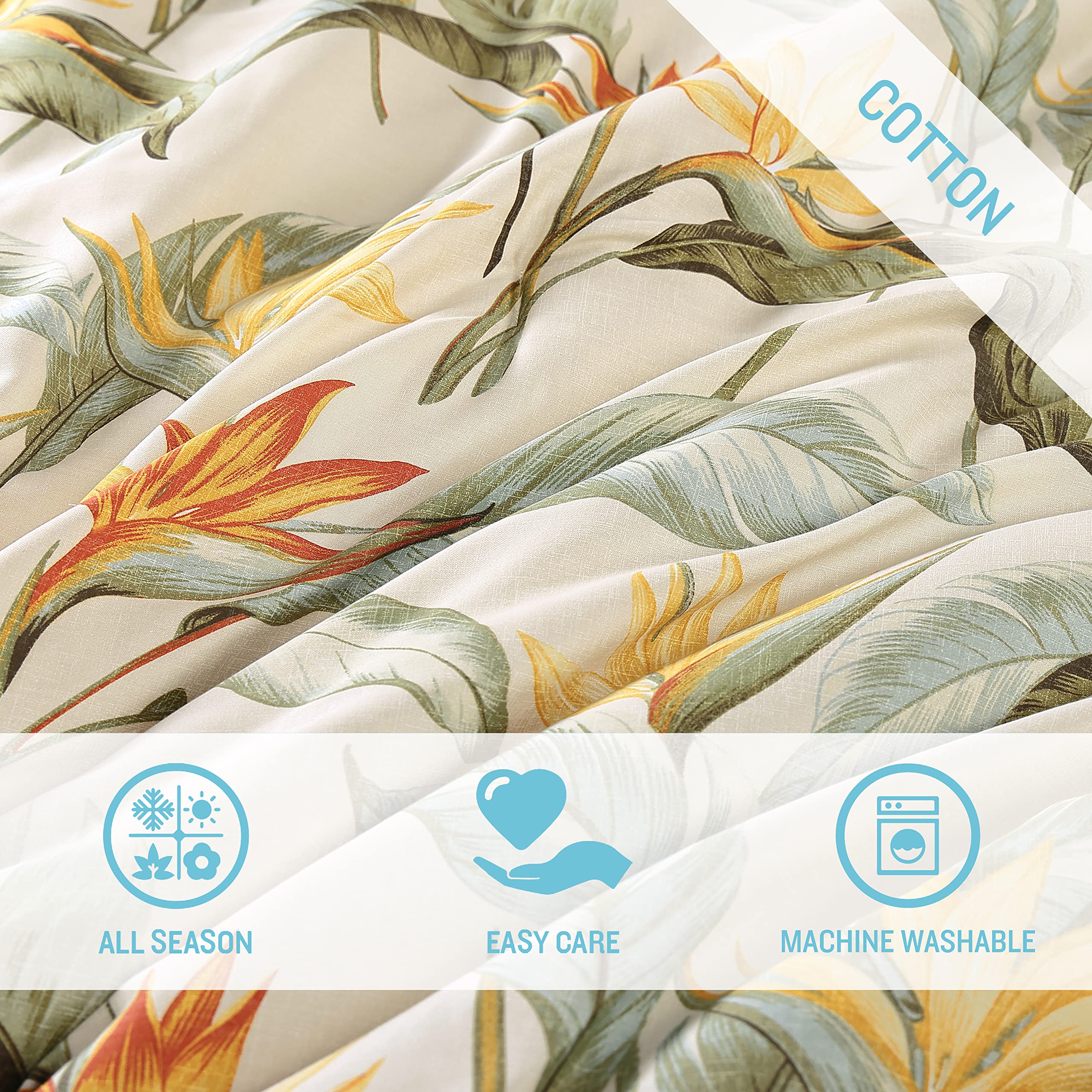 Tommy Bahama Queen Comforter Set - Reversible 100% Cotton Bedding with Matching Shams & Bedskirt | Ultra Soft Luxury Bedding for Master Bedroom (Birds of Paradise Off-White, Queen Size) | Perfect for Beach House, Guest Room & Coastal Decor