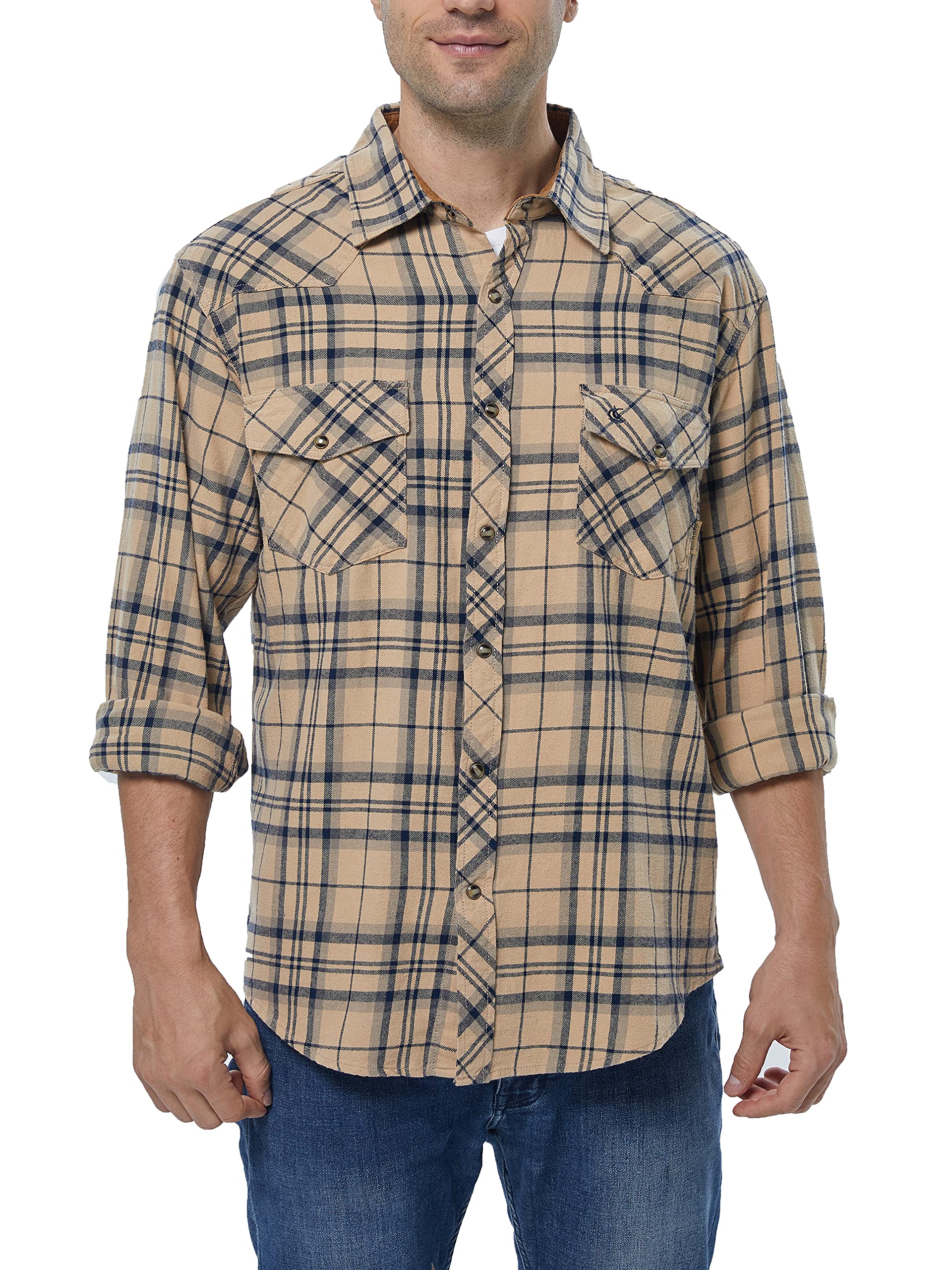 COEVALS CLUB Men's Flannel Shirts - Long Sleeve Western Snap Button Plaid Shirt for Casual & Work Wear | Perfect for Outdoor Adventures, Camping and Fall Layering