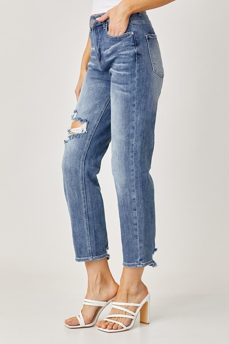 SALT TREE Risen High Waist Straight Jeans for Women - Classic Stretch Denim Pants with Comfortable Fit (Style RDP5099) | Perfect for Casual Wear, Office Outfits & Everyday Fashion
