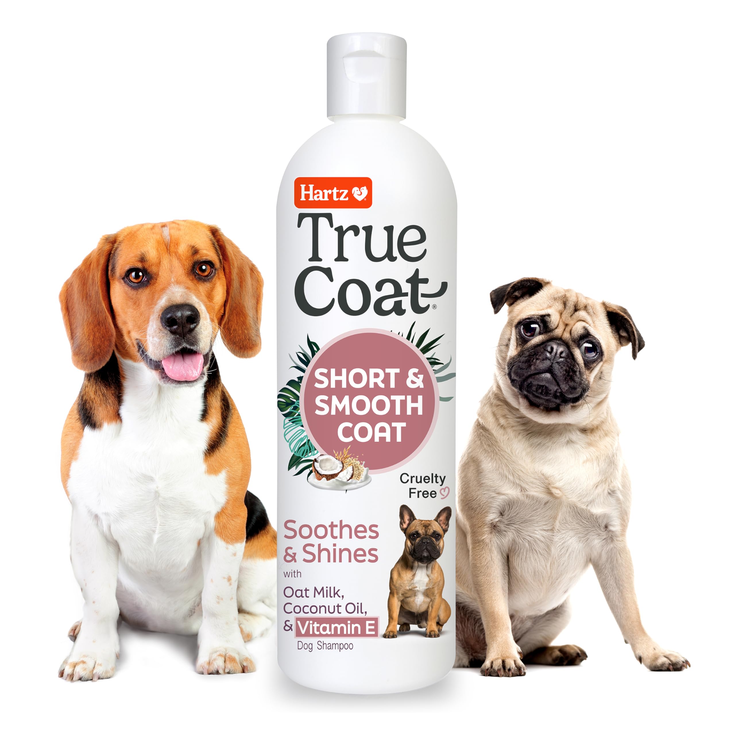 Hartz True Coat Short & Smooth Coat Dog Shampoo - Oat Milk, Coconut Oil & Vitamin E Formula for Soothing & Shining - Gentle Cleansing for Short-Haired Dogs - Perfect for Bath Time & Grooming Sessions