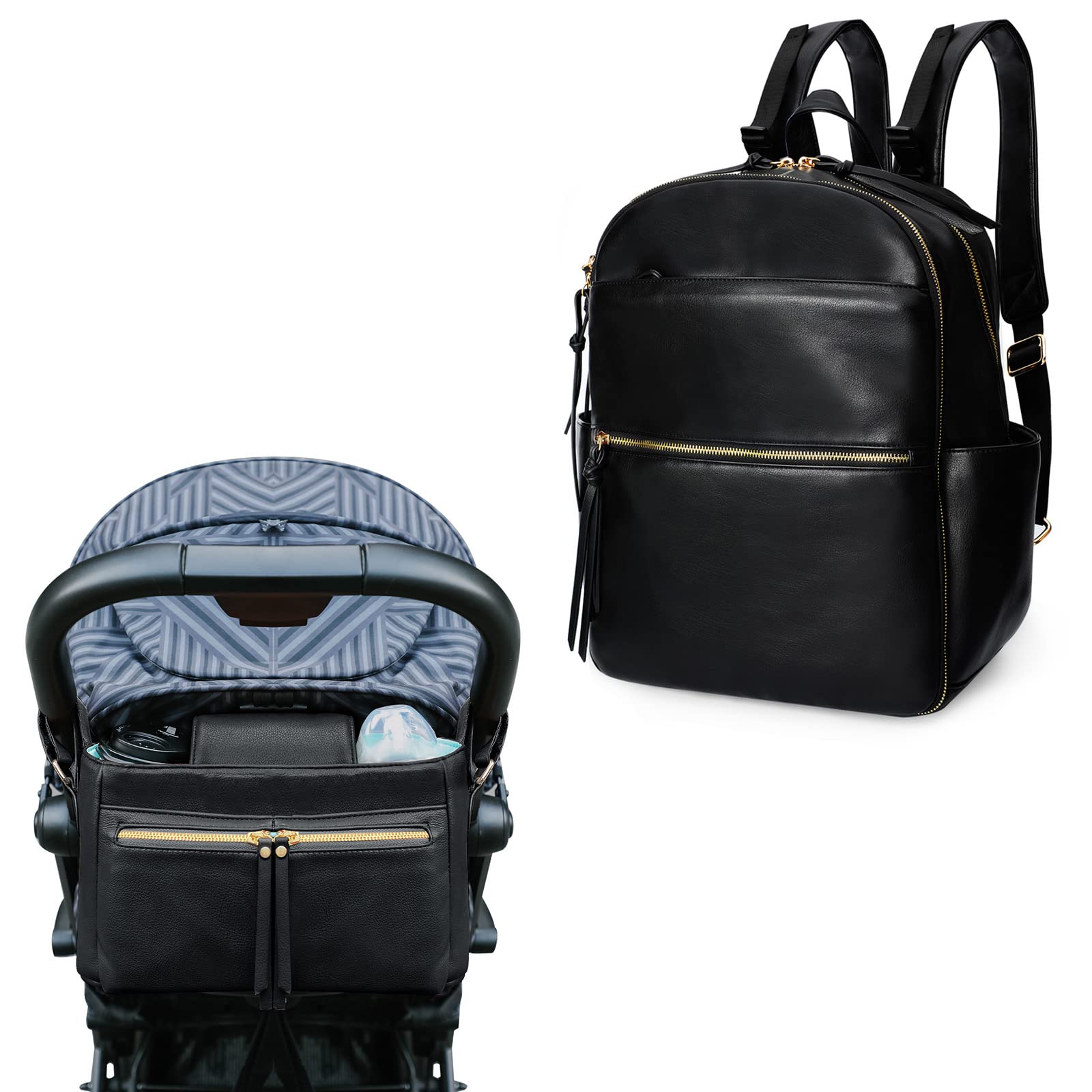 MOMINSIDE Premium Diaper Bag Backpack for Parents - Large Leather Baby Bag with 6 Insulated Pockets, Stroller Organizer & 2 Insulated Cup Holders - Perfect for Travel, Daycare & Family Outings