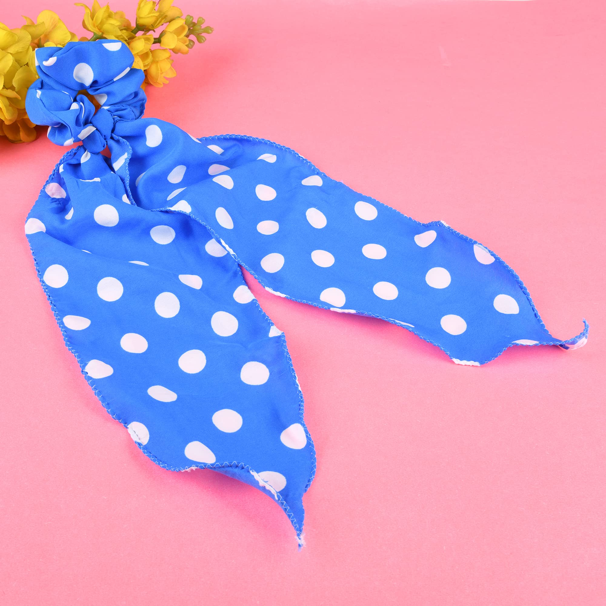 Matkooz Polka Dot Hair Scarf & Scrunchies Set - 2-in-1 Elastic Hair Ties & Ponytail Holders for Women (2-Pack, Blue/Black) - Perfect for Workouts, Yoga, and Everyday Styling