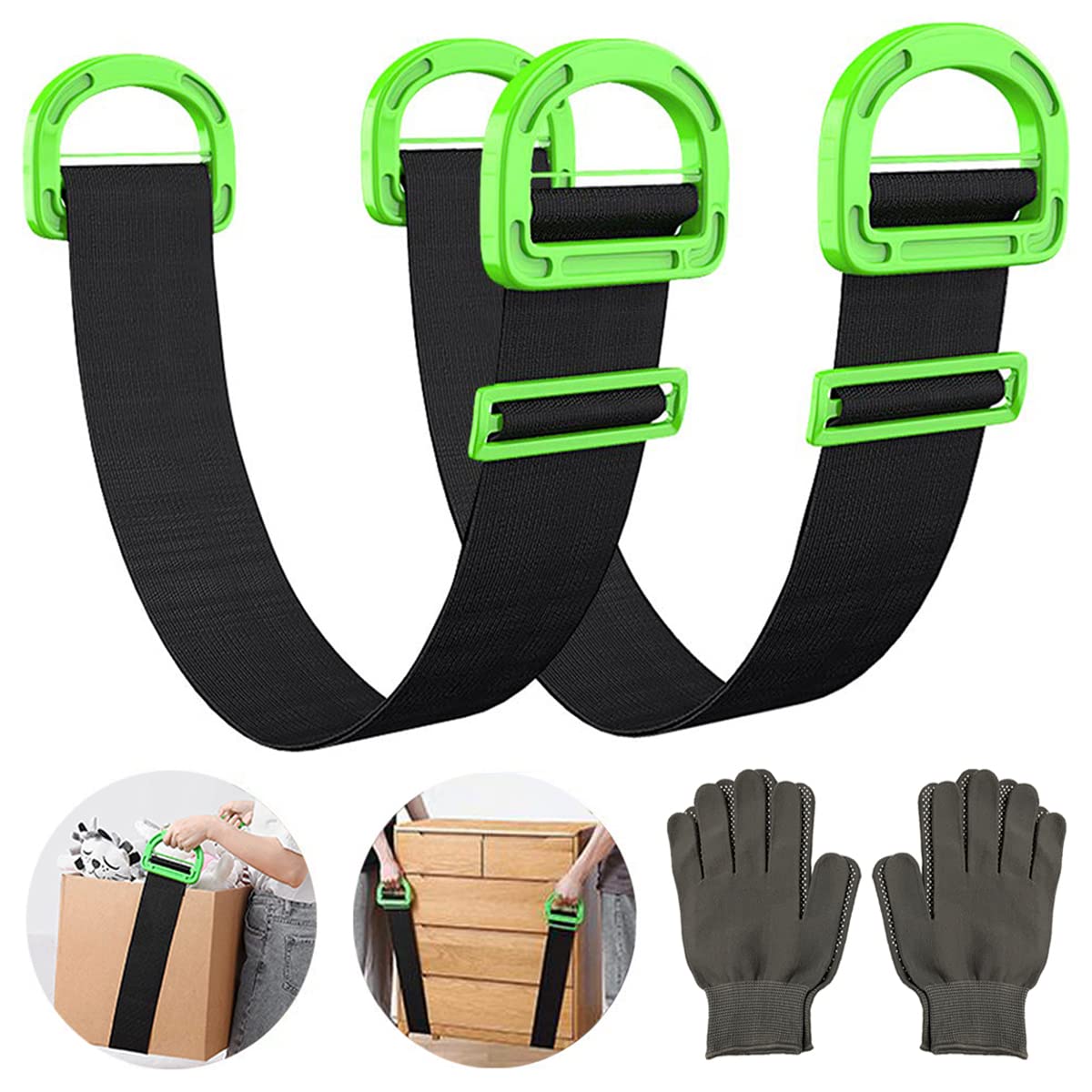 MOSOTON Heavy Duty Moving Straps - 2 Pack with 4 Free Safety Gloves - Secure Furniture, Mattress, Box Transport - Perfect for Home Moves, Storage & Delivery Services
