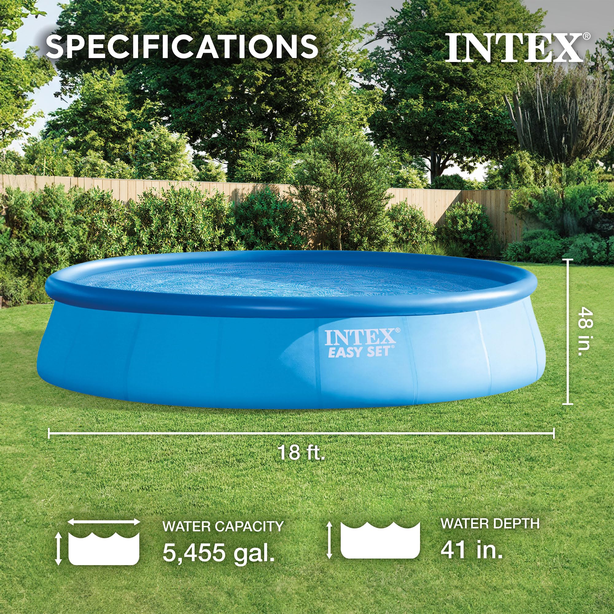 Intex Easy Set 18ft x 48in Round Inflatable Above Ground Swimming Pool with Filter Pump | Includes Ladder, Pool Cover & 6 Filter Cartridges | Durable Blue Family Pool for Backyard, Summer Fun & Outdoor Relaxation