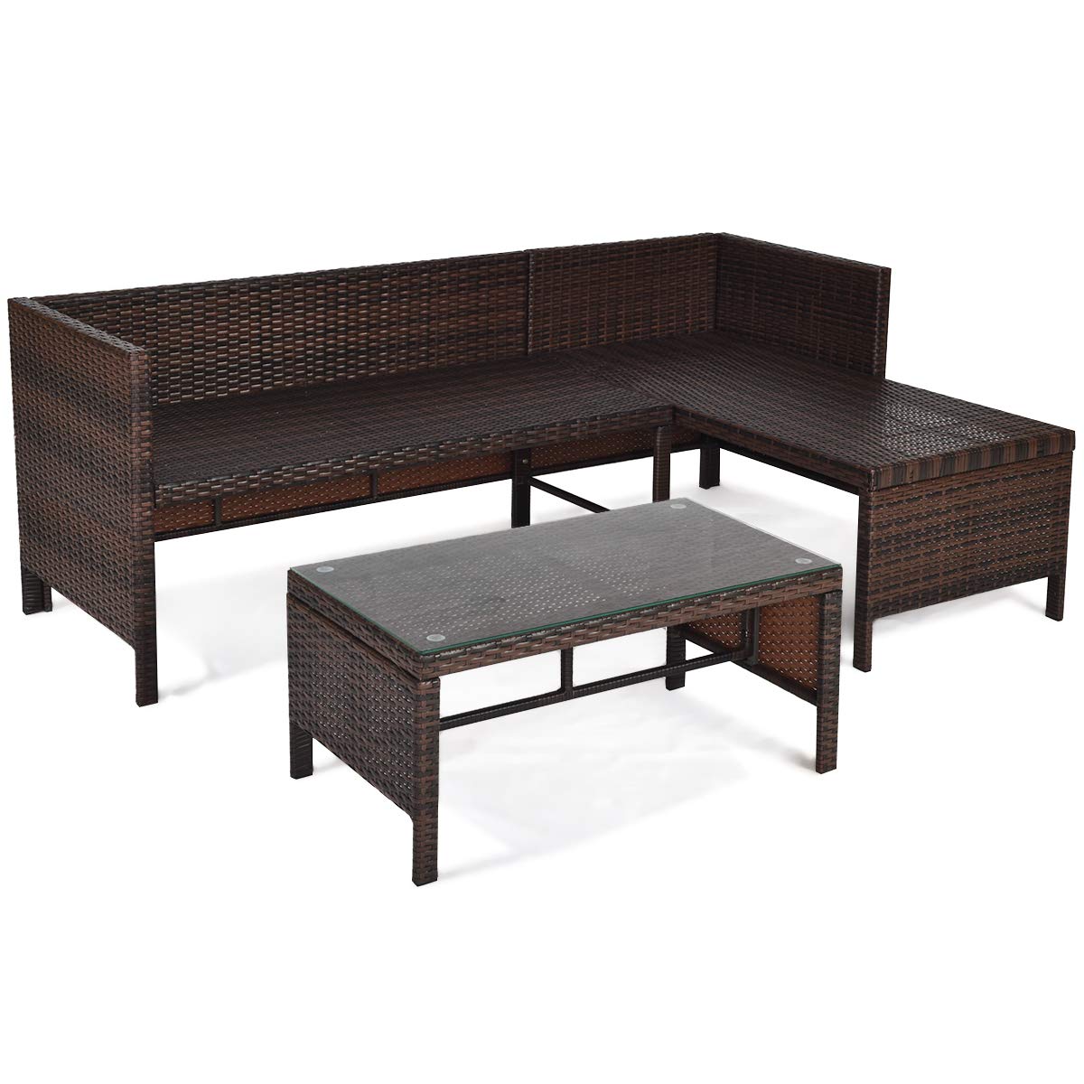 All-Weather Moccha Patio Furniture Set - 6-Piece Sectional Sofa with Lounge Chaise, Loveseat & Coffee Table - Durable Rattan Wicker Outdoor Couch with Washable Cushions - Perfect for Garden, Backyard, Poolside or Balcony (Grey)