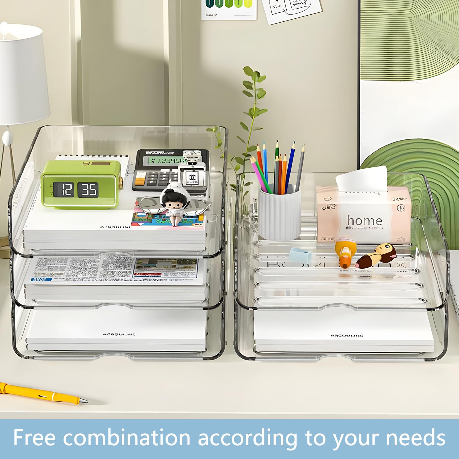 4-Tier Clear Stackable Paper Organizer for Desk - A4 File Storage Tray for Office Supplies, Documents & Mail - Perfect for Home Office, School & Workspace Organization