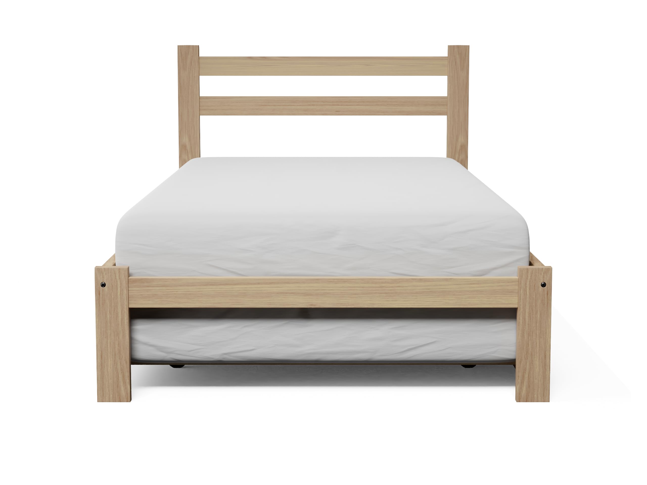 Solid Pine Wood Twin Trundle Bed Frame with Slats Support - Unfinished Wooden Bed for Kids & Guest Rooms - Space-Saving Wheeled Trundle Design for Small Bedrooms & Vacation Homes