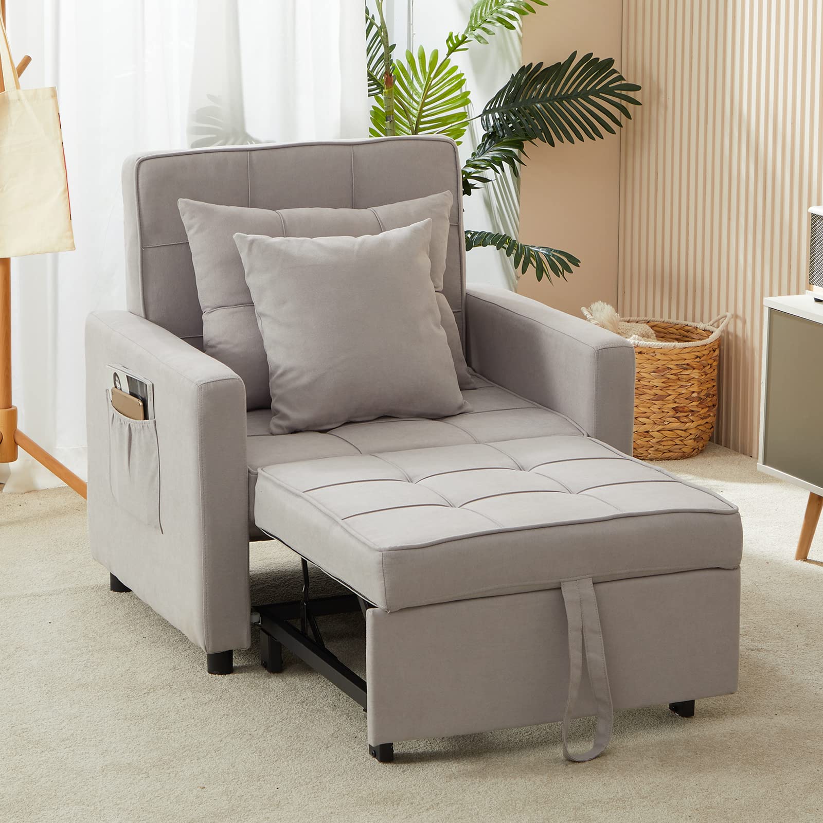 Mdeam 3-in-1 Convertible Sofa Bed Sleeper Chair with Adjustable Backrest - Foldable Guest Bed for Small Spaces, Living Room, Office & Dorm - Comfortable Gray Futon for Adults (Perfect for Apartments & Studio Living)