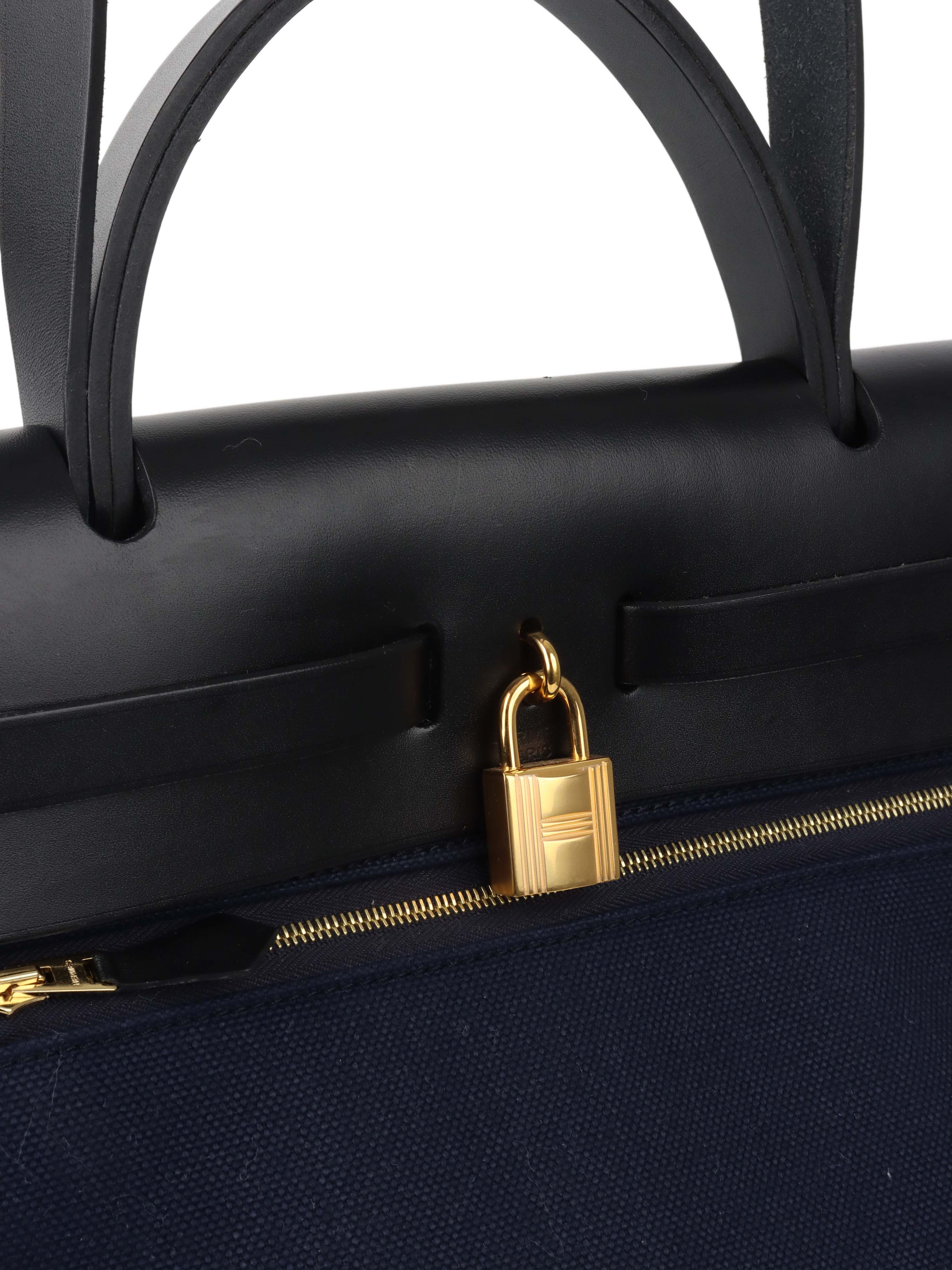 Hermes Herbag Zip 31 Backpack - Blue Marine/Black Leather Shoulder Bag for Women | Luxury Handbag for Work, Travel & Everyday Use