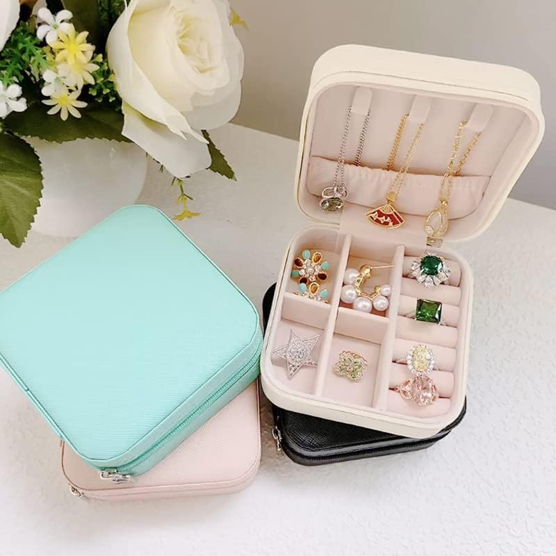 Premium PU Leather Jewelry Organizer with Zipper & Dividers - Portable Storage Box for Rings, Earrings, Necklaces - Home & Travel Jewelry Case (Pink) | Perfect for Travel, Gifts & Closet Organization