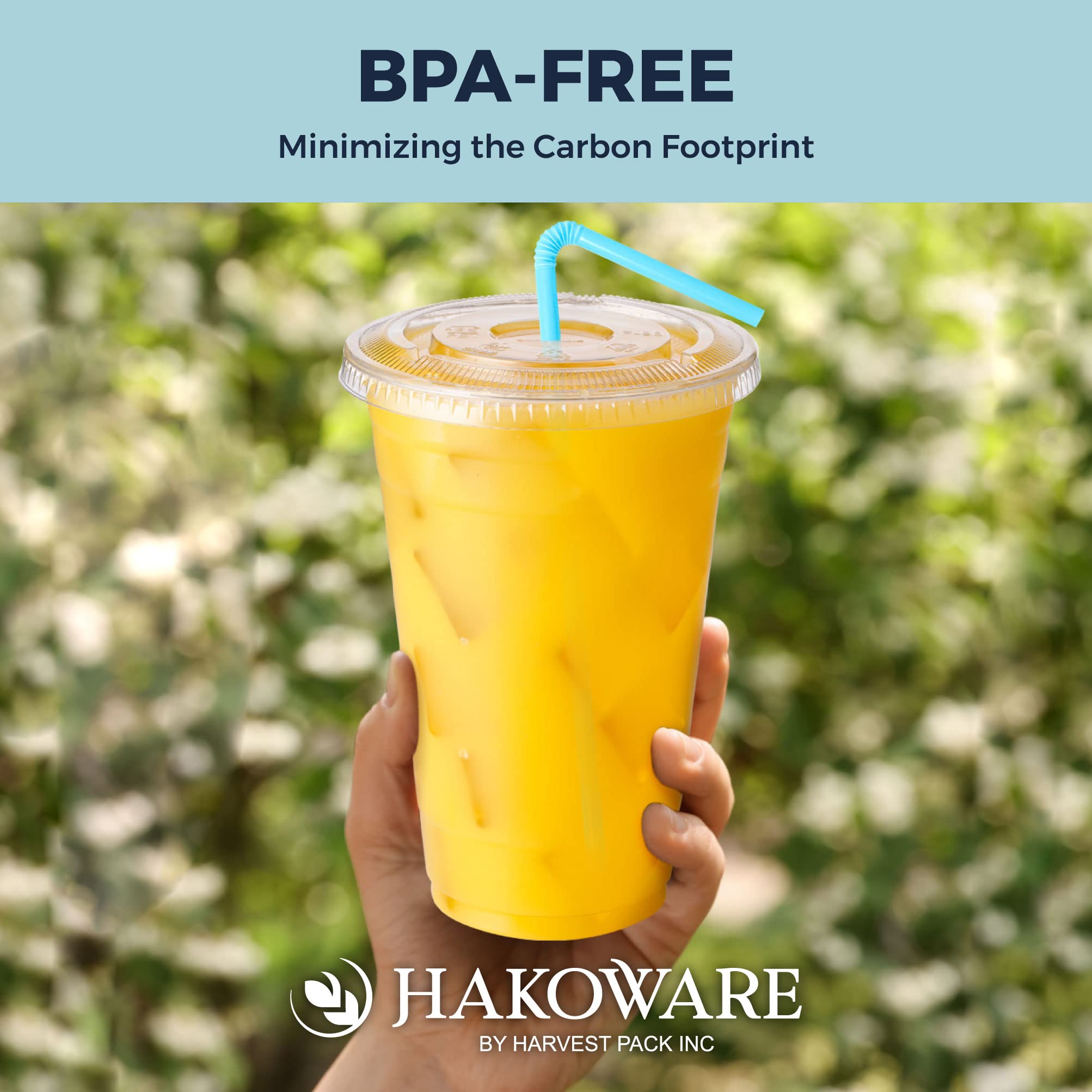[1000 SET] HAKOWARE 20 oz Ultra Clear Disposable Plastic Cups with Flat Lids - Bulk Cold Drink Tumblers for Wedding, Party, Iced Coffee, Beer & Juice - Perfect for Catering, Events & Outdoor Gatherings
