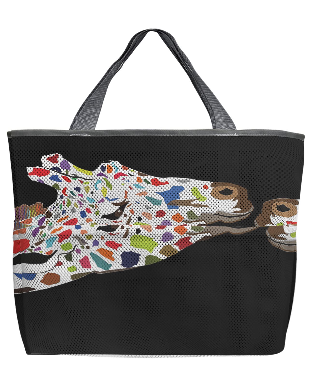 Large 60L Mesh Beach Tote Bag with Pockets - Mother & Baby Giraffe Print Oversized Quick-Dry Swim Bag | Foldable Lightweight Grocery & Toy Storage Net Bag (24x16x9 inches) | Perfect for Beach, Pool, Picnics & Family Outings