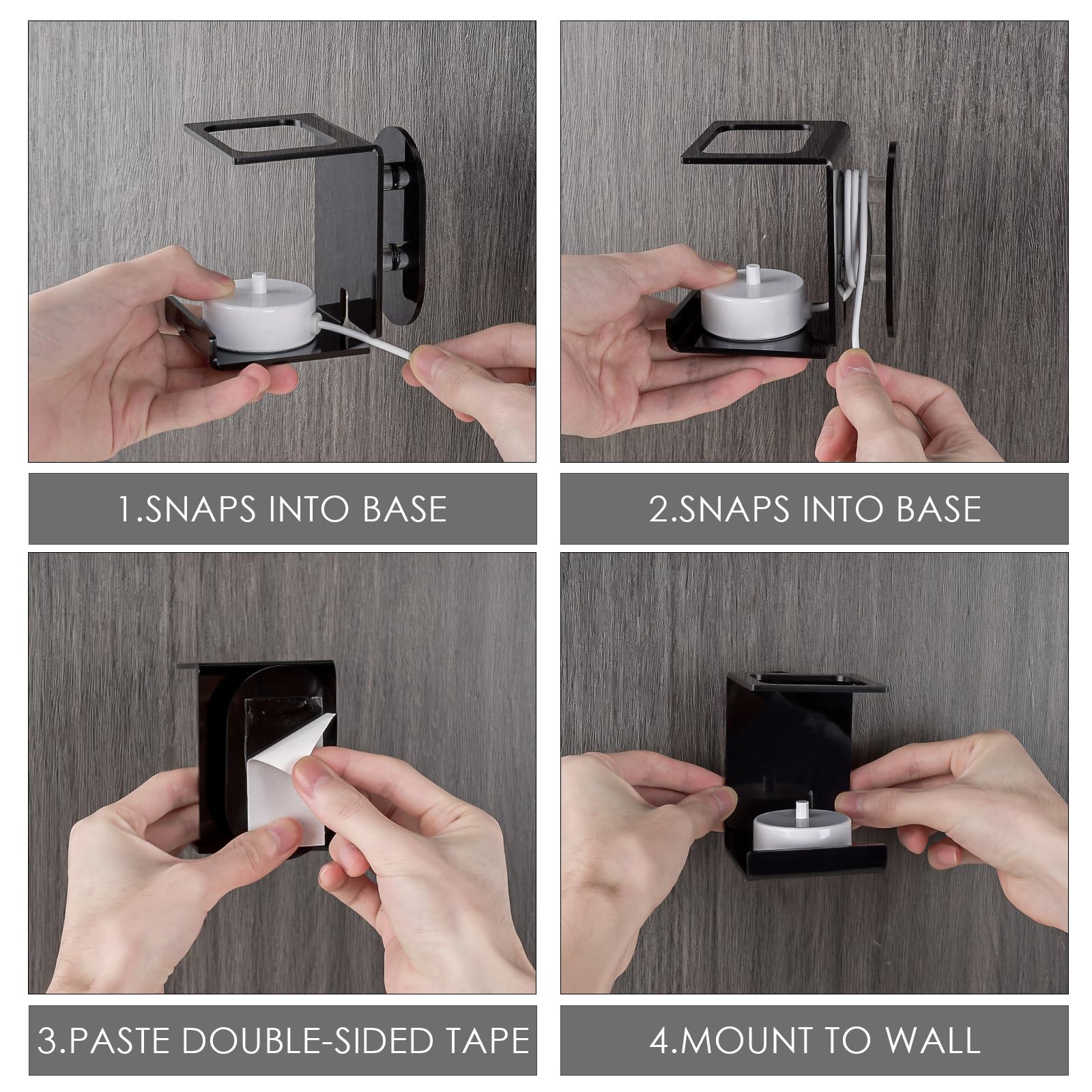 Wall Mounted Electric Toothbrush Holder with Charger Organizer - Self Adhesive Bathroom Storage for Oral-B, Philips Sonicare & More - Perfect for Medicine Cabinets, Dorms, RVs (Black) - Keep Your Countertop Clutter-Free
