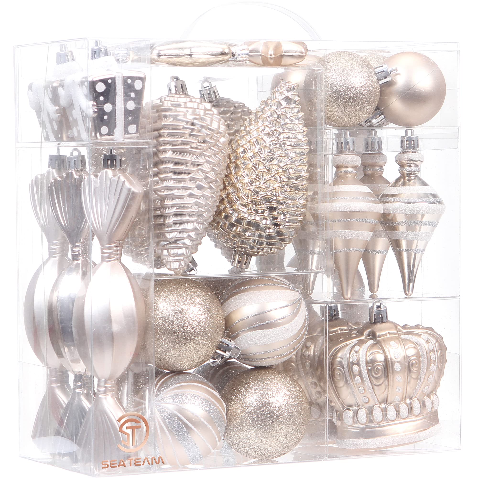 Sea Team 35-Pack Shatterproof Christmas Ornaments Set - Assorted Baubles, Candy Canes, Stockings, Pinecones, Crowns & Pendants for Xmas Tree Decorations | Holiday Home Decor, Party & Gift Giving