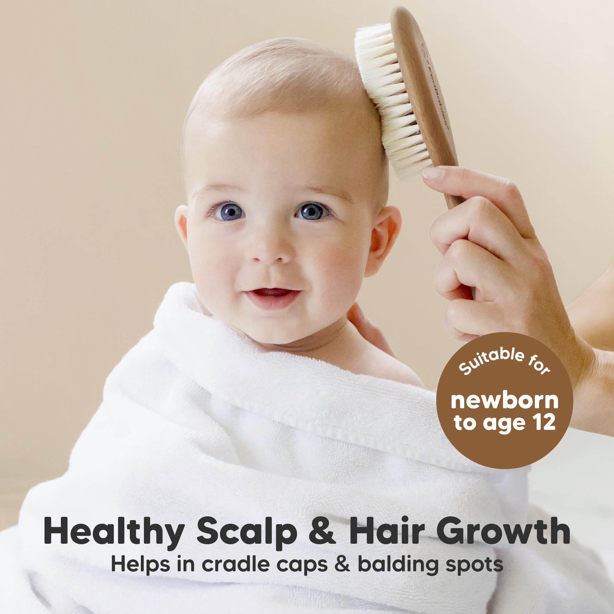 Wooden Baby Hair Brush & Comb Set for Newborns - Soft Goat Bristle for Gentle Hair Care at Home