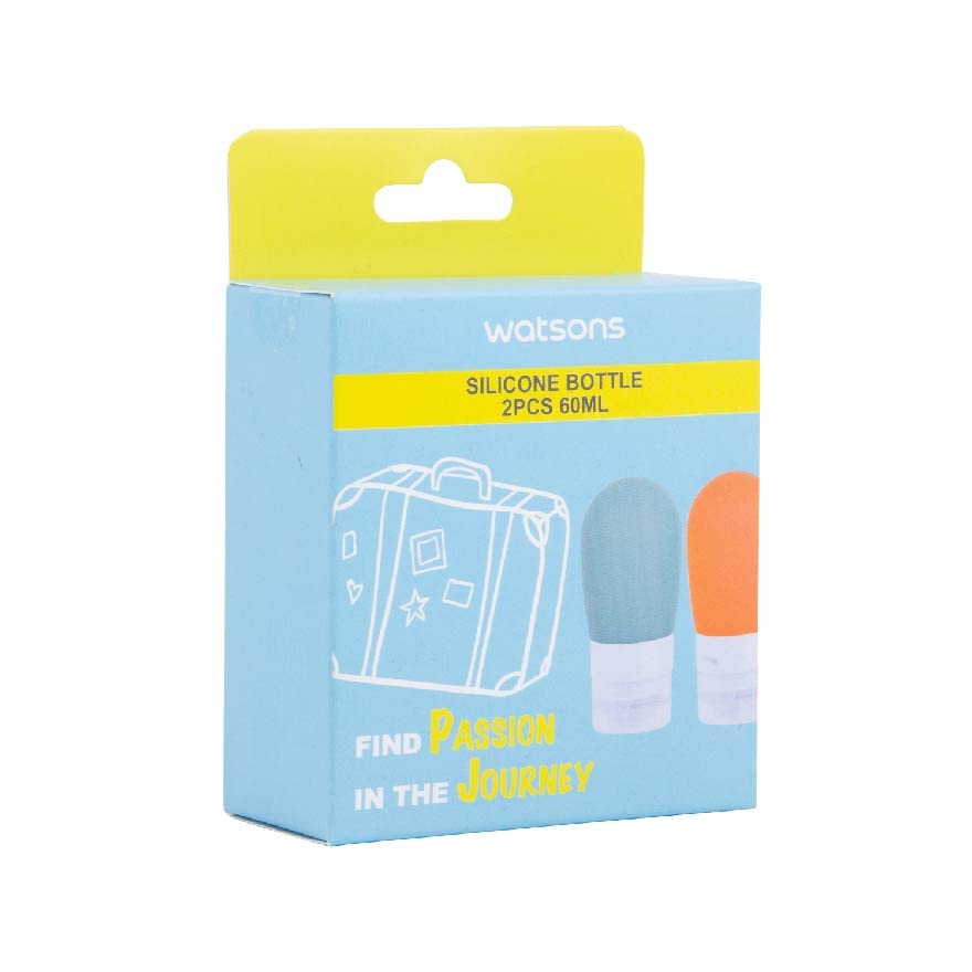 WATSONS Silicone Travel Bottle Set (60ml, 2 Pack) - Leak Proof Portable Containers for Shampoo, Lotion & Toiletries - Perfect for Airplane Carry On, Gym Bag & Vacation Essentials