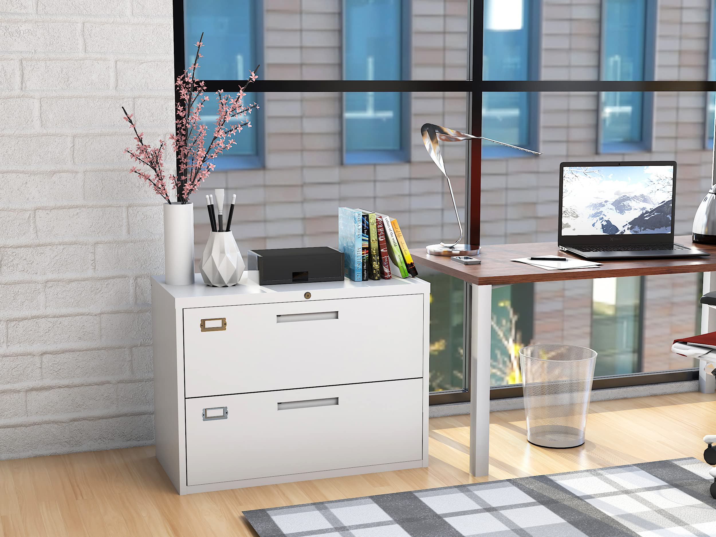 Lovinland 2-Drawer Metal Lateral File Cabinet - Letter/Legal/F4/A4 Size Hanging File Storage - White Office Organizer for Home & Business Document Filing
