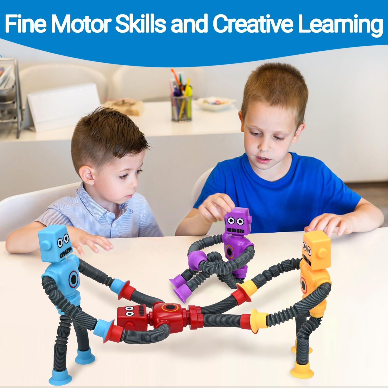 **4 Pack Telescopic Suction Cup Robot Toys - Sensory Fidget Toys for Autism, Stress Relief & Easter Basket Stuffers - Fun Party Favors for Kids & Toddlers (Ages 3-6) - Perfect for Playtime, Gifts & Classroom Activities**