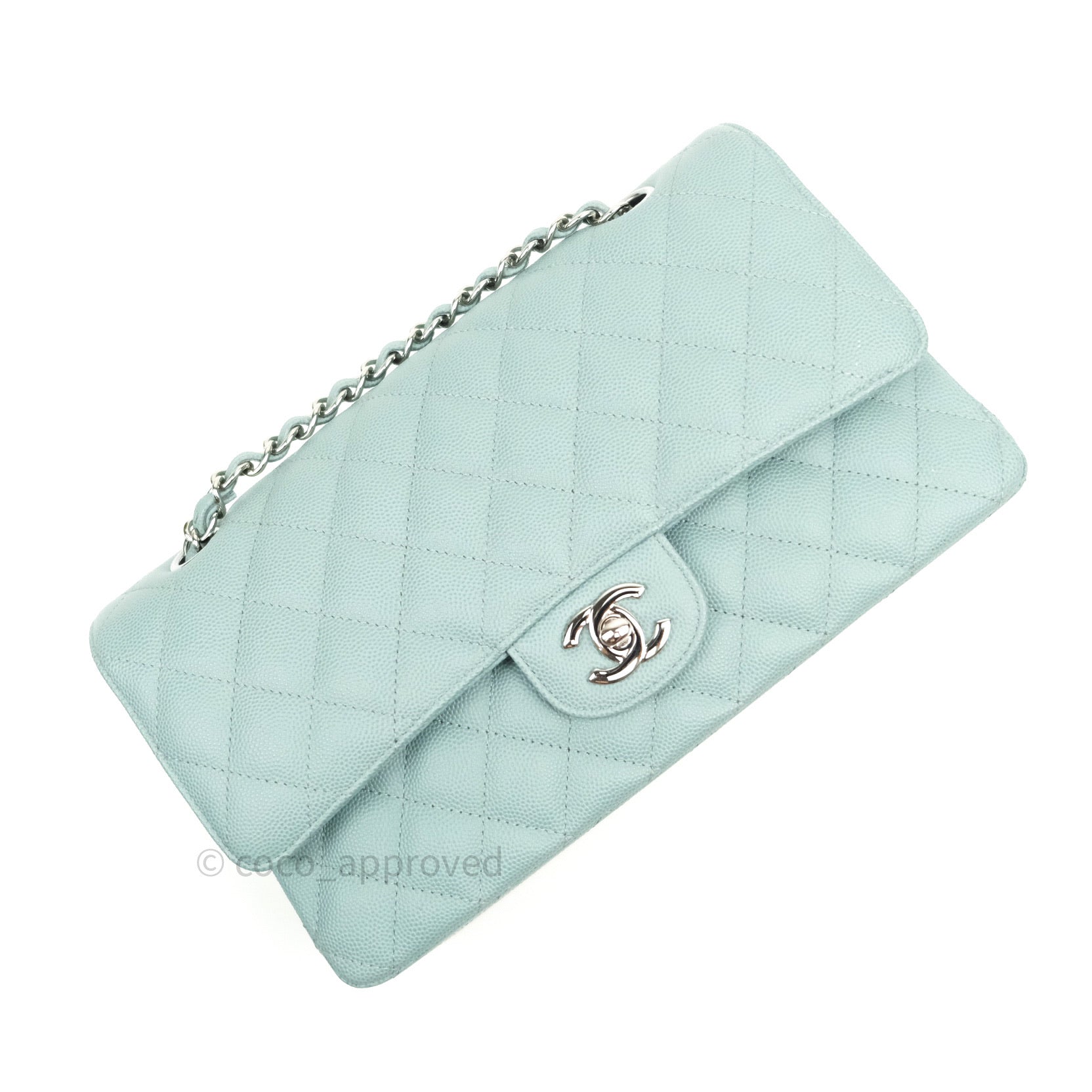 Chanel Classic M/L Medium Double Flap Bag Light Blue Caviar Leather with Silver Hardware 18C - Luxury Designer Handbag for Women, Perfect for Parties, Weddings & Special Occasions