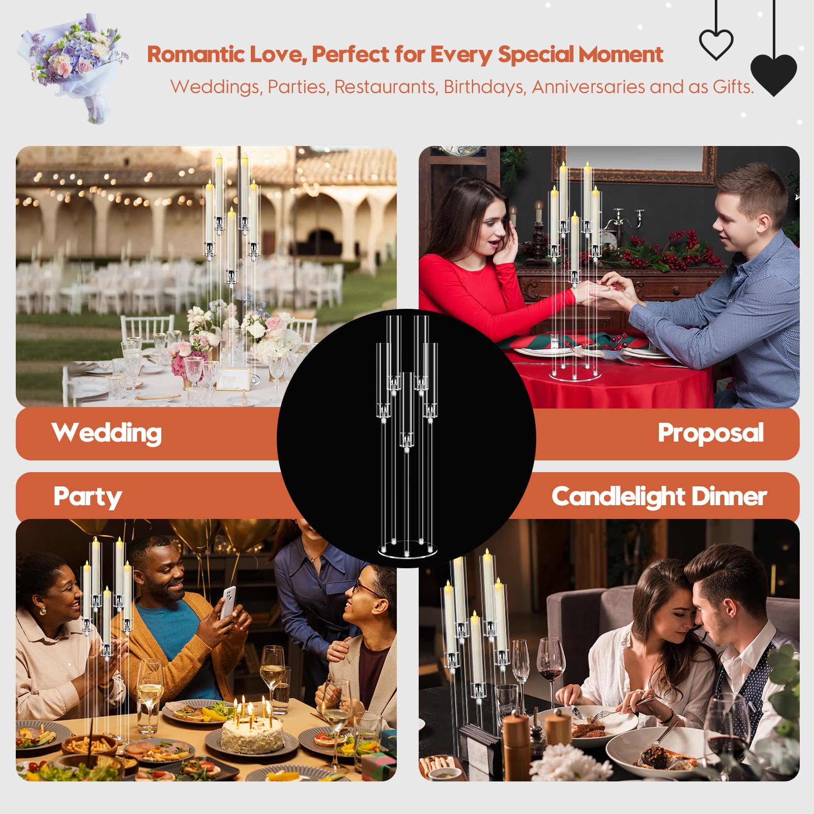 4-Piece 5-Arm Acrylic Candle Holder Set - 34.6