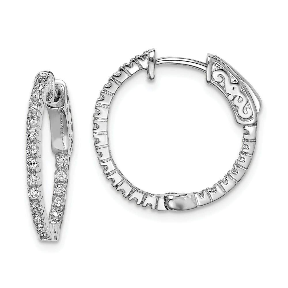 Rhodium-Plated Sterling Silver CZ Hinged Hoop Earrings for Women - Elegant Everyday & Party Jewelry