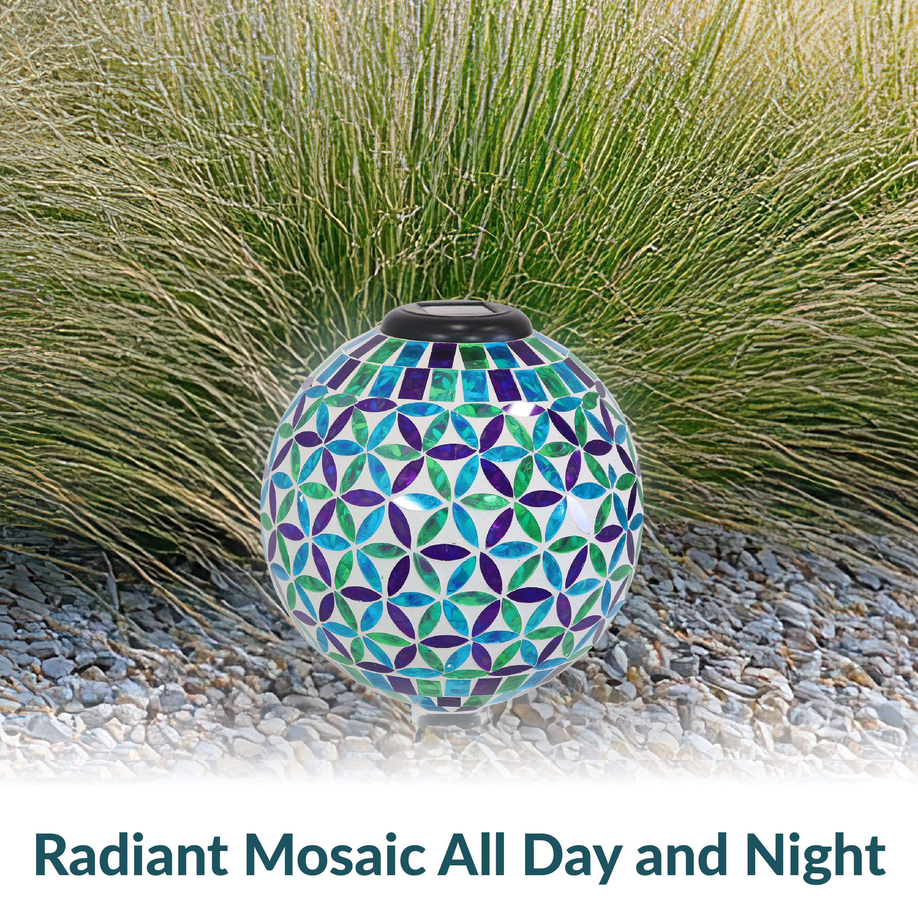 Sunnydaze 10-Inch Glass Mosaic Solar Garden Gazing Globe - Decorative Outdoor Sphere for Garden, Patio, Yard & Landscape Decor | Solar-Powered Light for Nighttime Ambiance