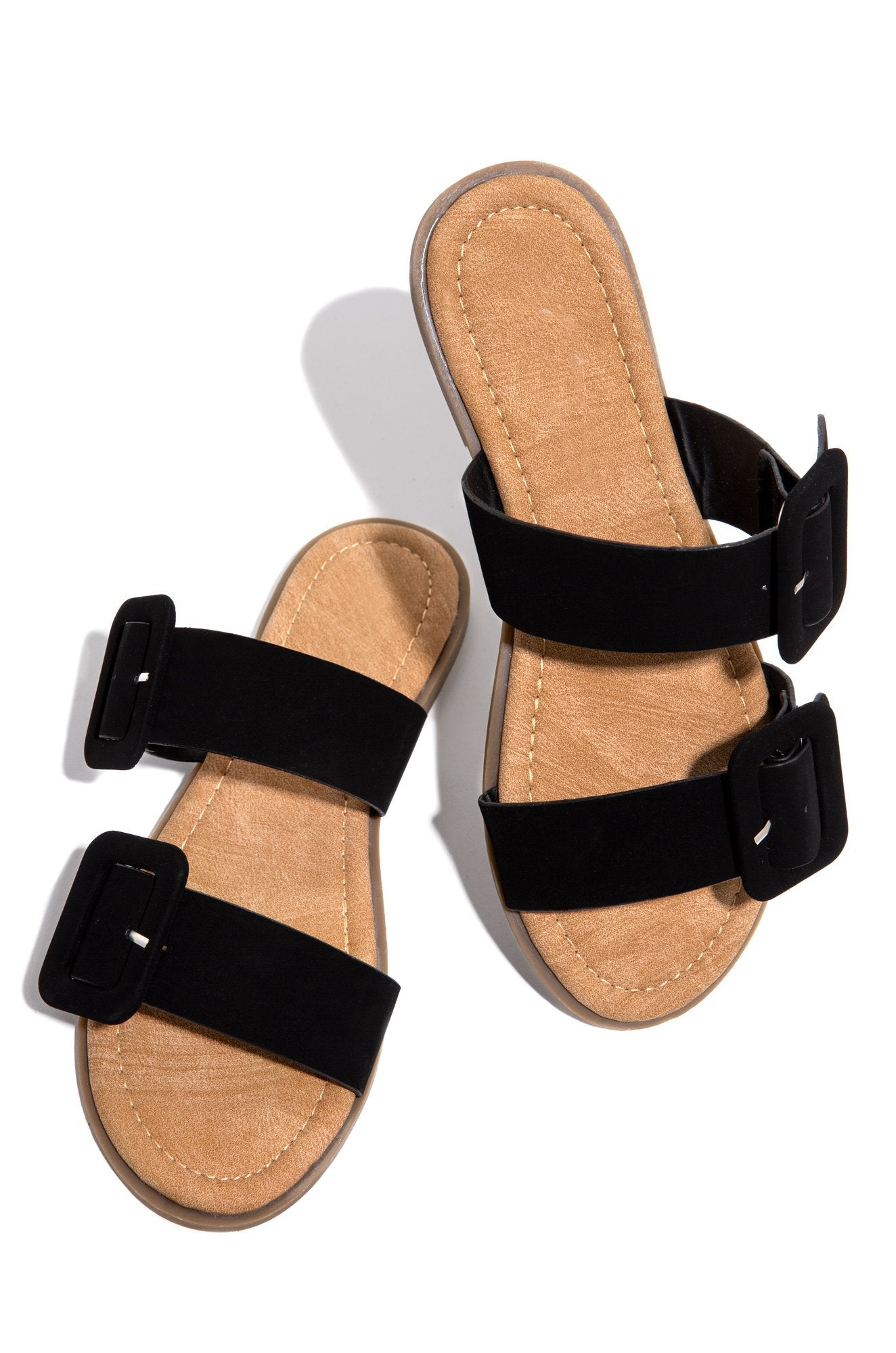 Lydia Double Buckle Strappy Sandals for Women - Black Summer Casual Shoes | Comfortable Walking Sandals for Beach, Vacation & Daily Wear