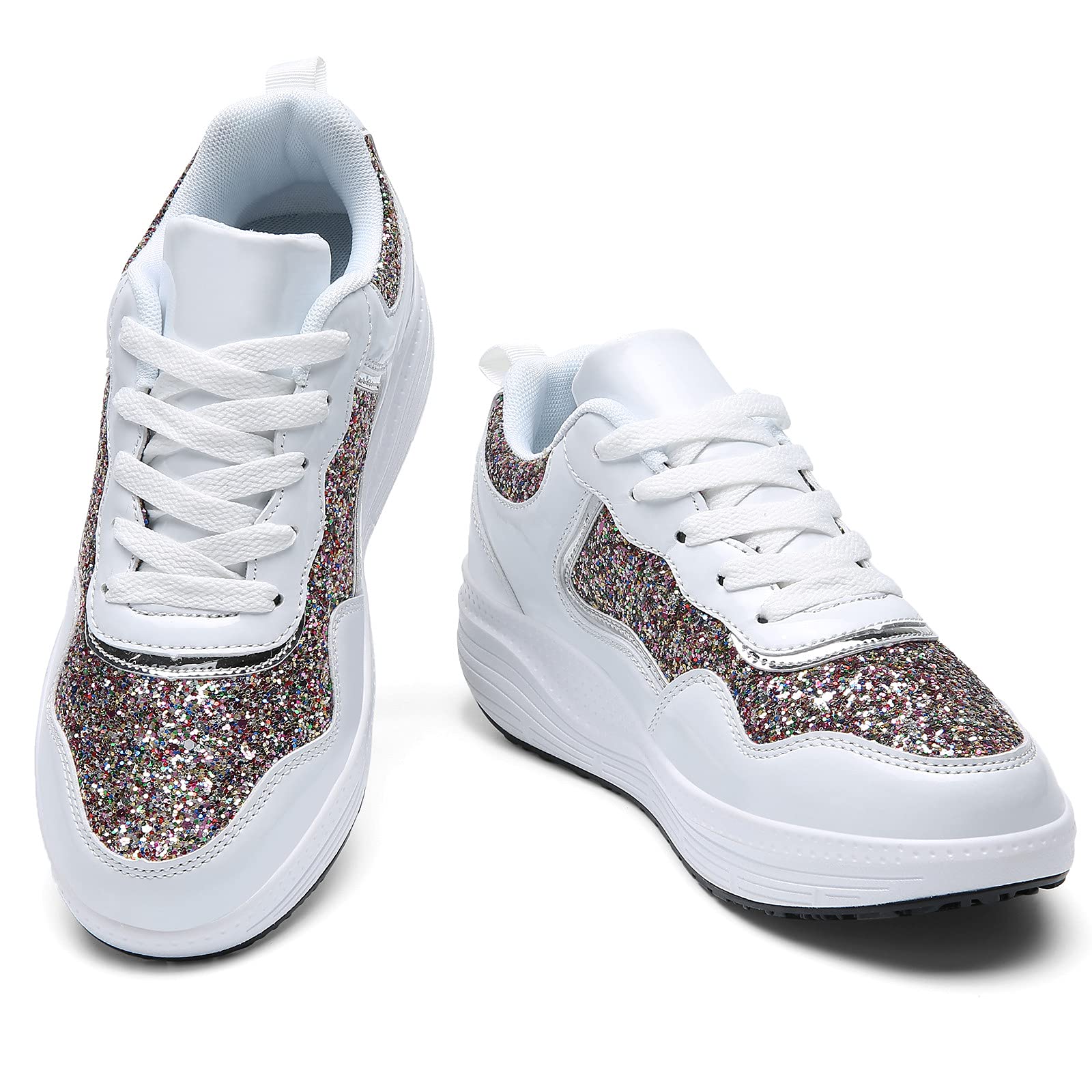 **kkdom Women's Glitter Walking Shoes – Lightweight Comfort Wedge Platform Sneakers for Athletic, Tennis & Casual Wear – Perfect for Workouts, Travel & Everyday Use**
