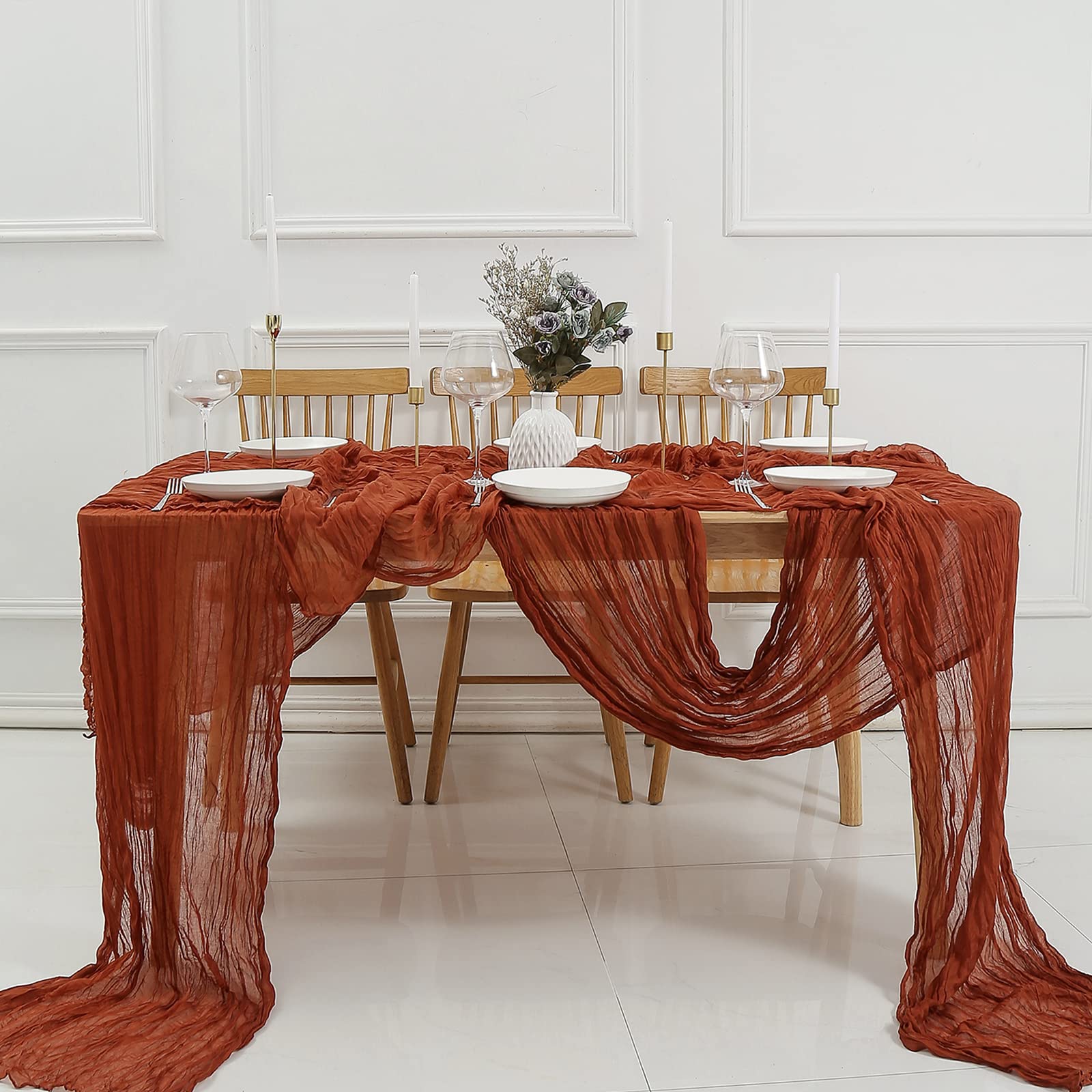 8PCS Boho Cheesecloth Table Runner Set - 13.3ft Rustic Gauze Table Decor for Thanksgiving, Weddings, Baby Showers & Parties | Elegant Sheer Fabric Runner for Cake Tables, Buffets & Holiday Decorations (160 Inches Long)