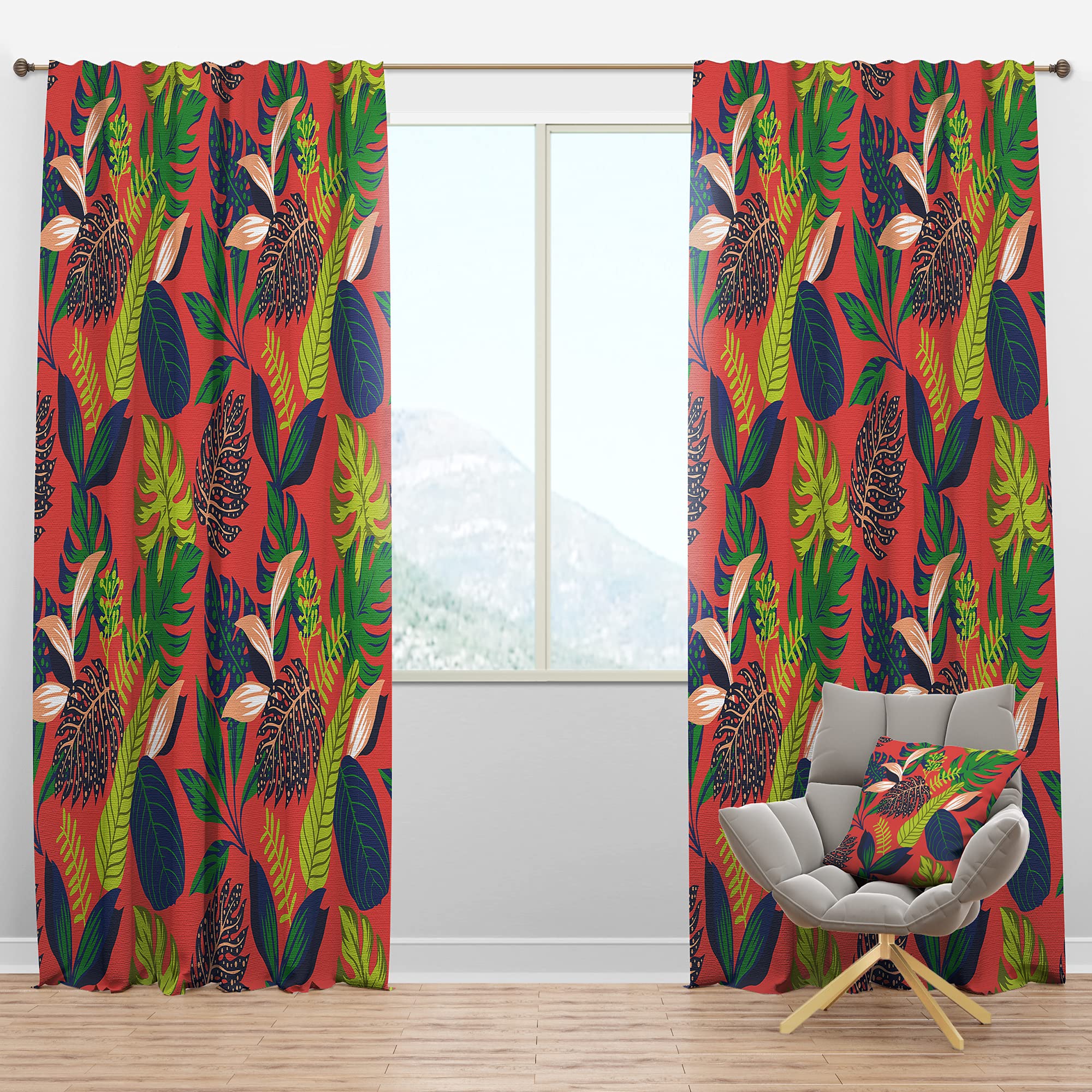 DesignQ Blackout Curtains - Retro Tropical Leaves Pattern Thermal Insulated Drapes for Bedroom & Living Room (52x95, Single Panel) - Perfect for Home Decor, Privacy & Light Control