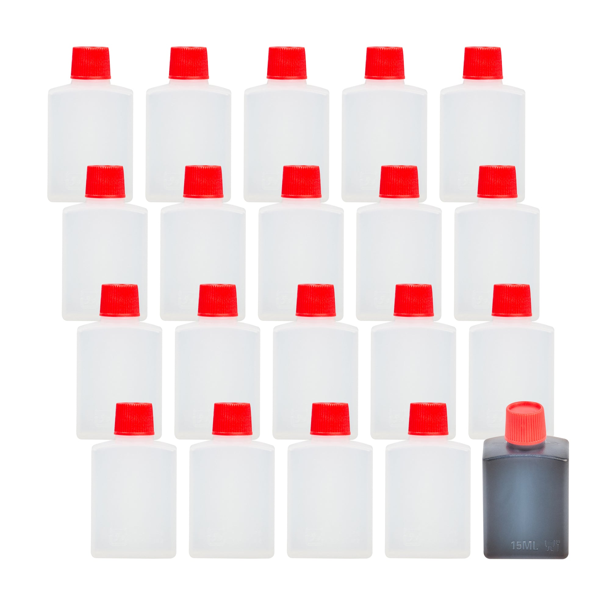 Bento Tek 15 mL Clear Plastic Soy Sauce Bottles with Red Caps - 100 Count Bulk Pack (1