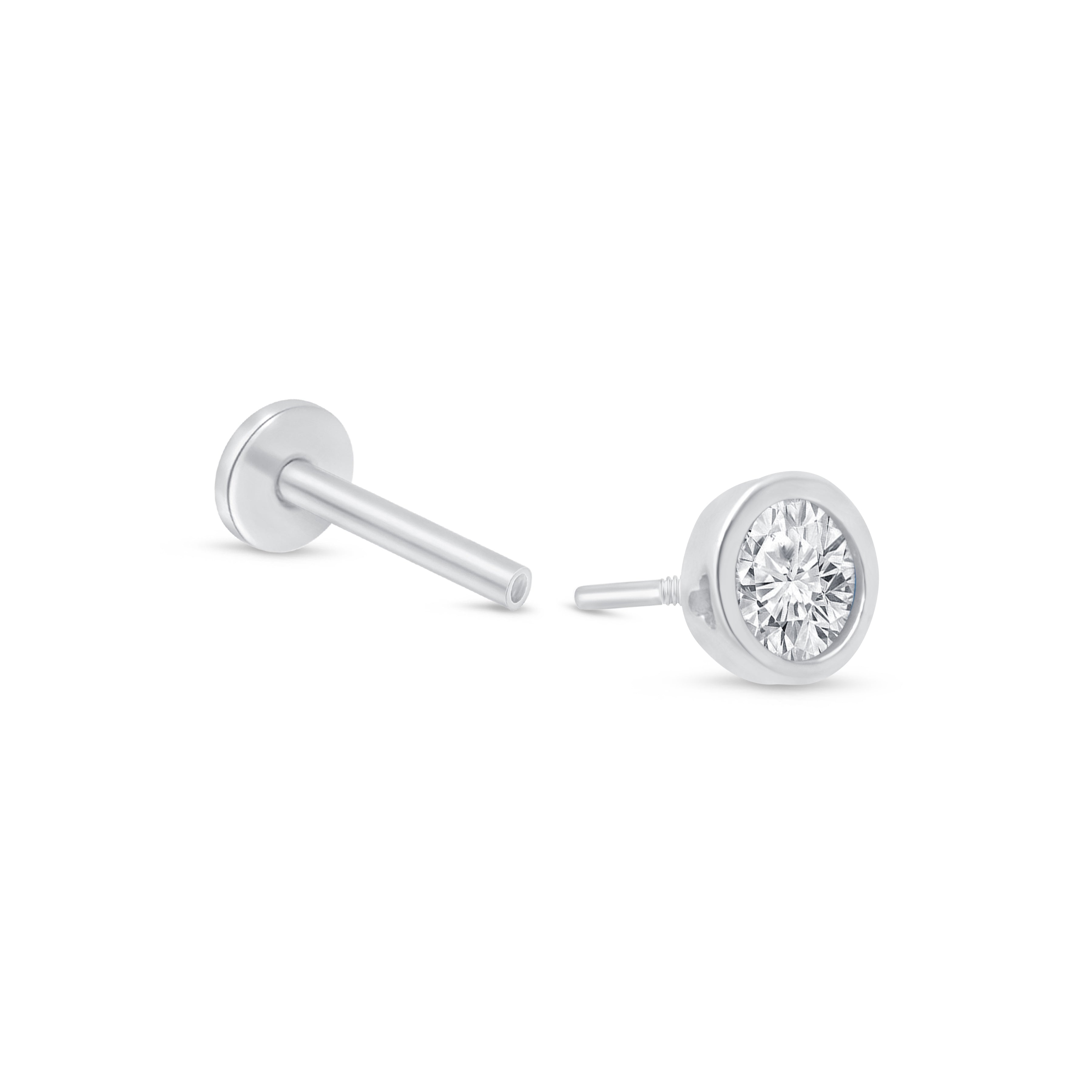 14K White Gold Gemstone Flat Back Stud Earrings - Dainty Bezel Set Jewelry for Everyday Wear & Special Occasions