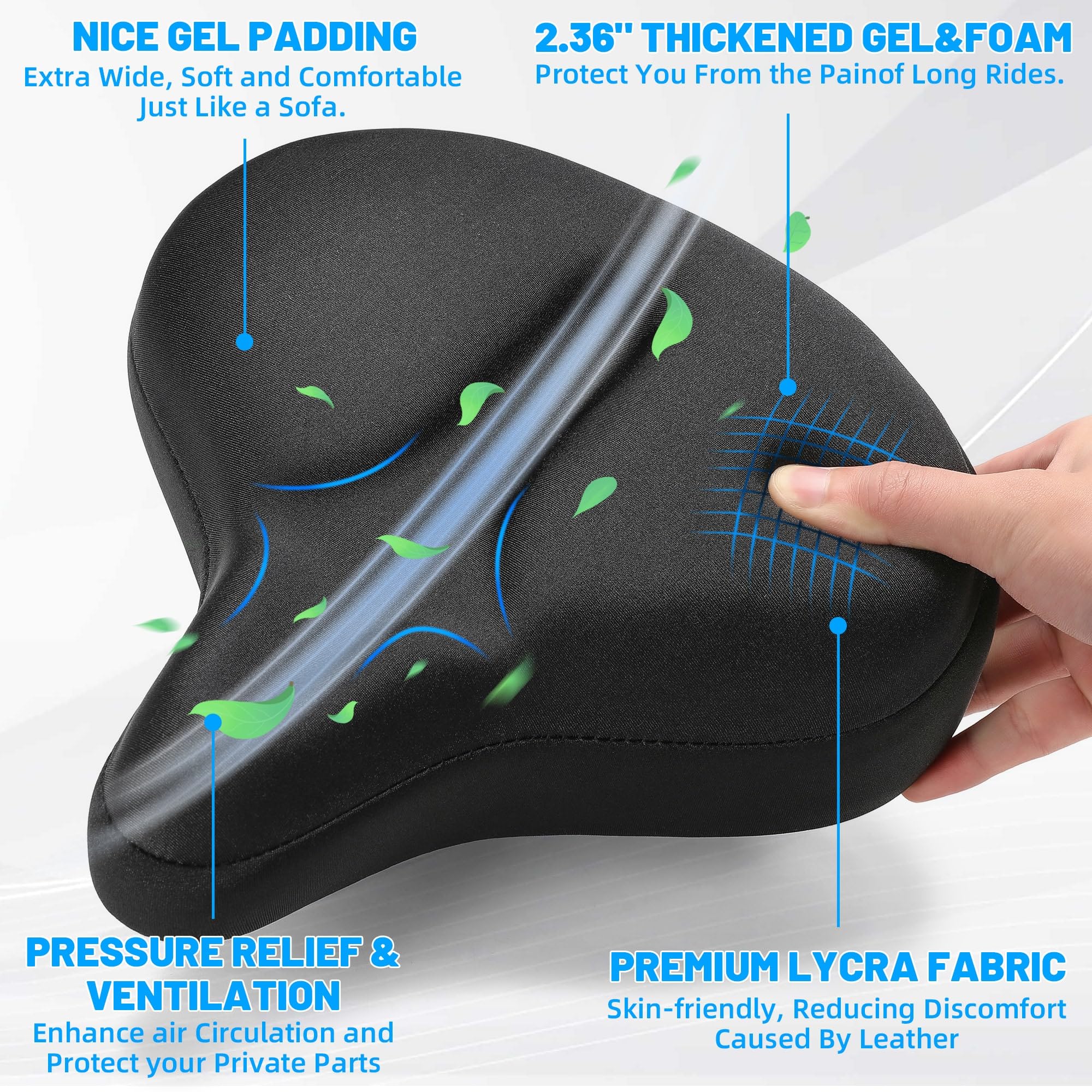 **Extra Wide Comfortable Gel Bike Seat for Men & Women - Oversized Bicycle Saddle Cushion with Soft Padding - Perfect Replacement for Peloton, Exercise, Mountain, Cruiser & City Bikes - Ideal for Long Rides & Indoor Cycling**