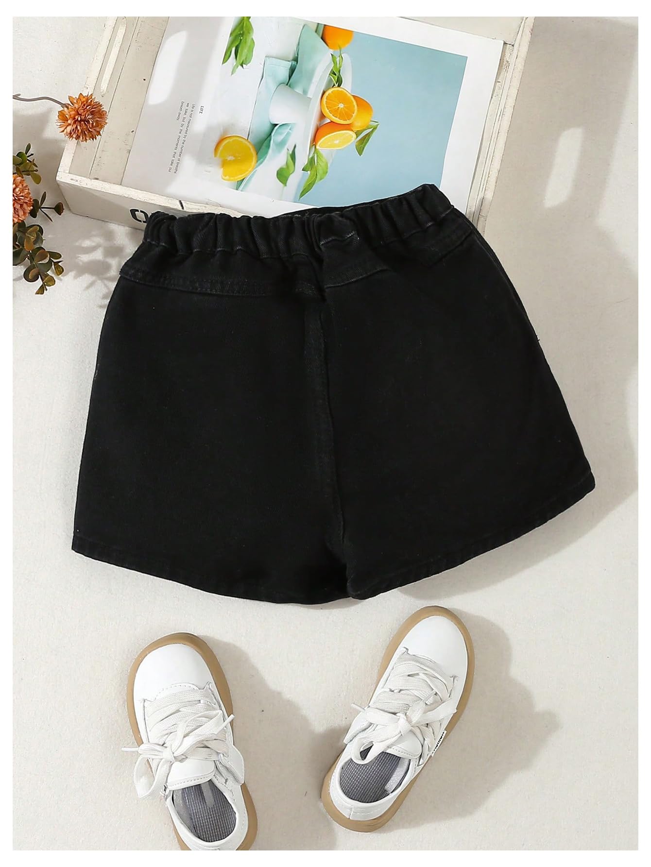 Girl's High Waist Denim Skort with Bow Front & Split Design - Elastic Waist Summer Casual Jean Skirt Shorts for School, Playdates & Outdoor Activities