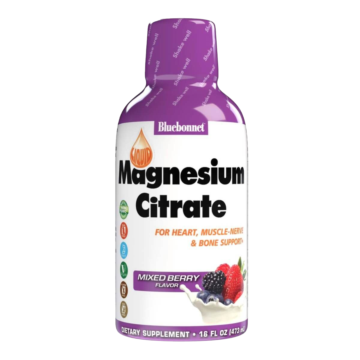 Bluebonnet Liquid Magnesium Citrate Supplement - Mixed Berry Flavor, 16 fl oz for Muscle Relaxation & Sleep Support - Perfect for Post-Workout Recovery & Nighttime Relaxation