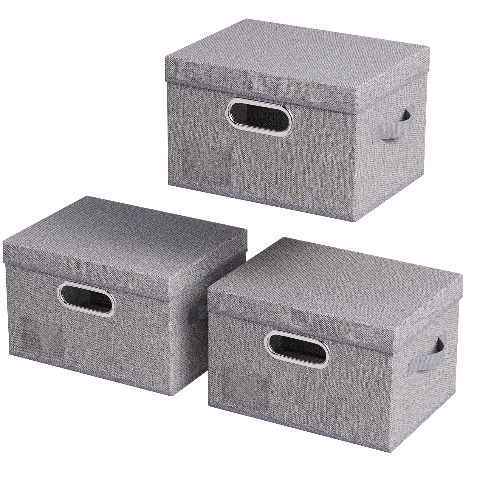3 Pack Large Foldable Storage Bins with Lids & Label Holders - 15.8x11.8x10 Inch Organizing Boxes for Closet, Bedroom, Office, Living Room & Nursery - Space Saving Home Storage Solution for Toys, Blankets & Seasonal Items
