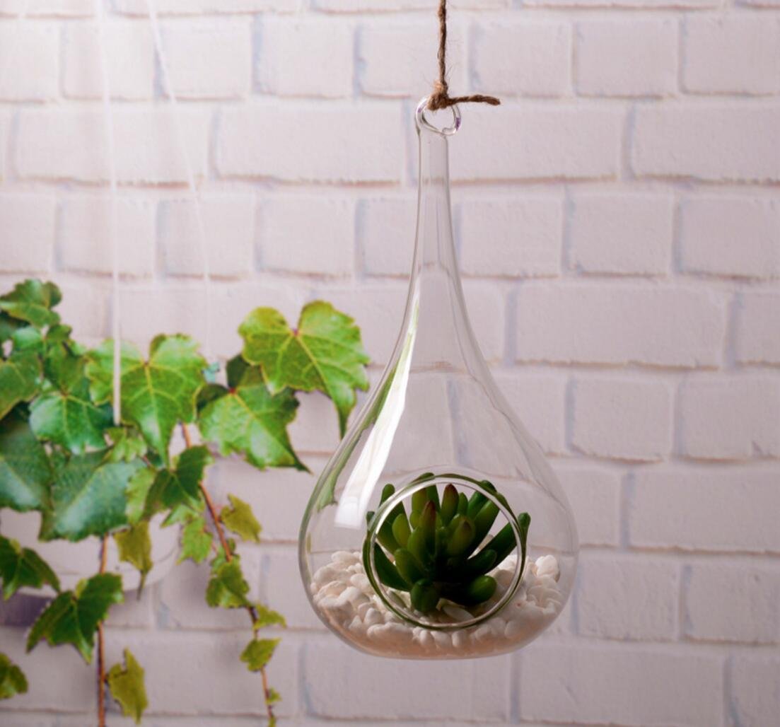 2 Pack Glass Hanging Candle Holders & Succulent Planters - Indoor/Outdoor Decorative Hanging Glass Plant Pots for Air Plants, Flowers & Terrariums - Perfect for Patio, Garden, Balcony & Home Decor